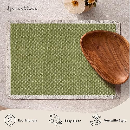 Miniatura 5 de Hausattire Juego de 6 manteles individuales de algodón deshilachado de 13 x 19 pulgadas, manteles individuales rústicos vintage bohemios, lavables