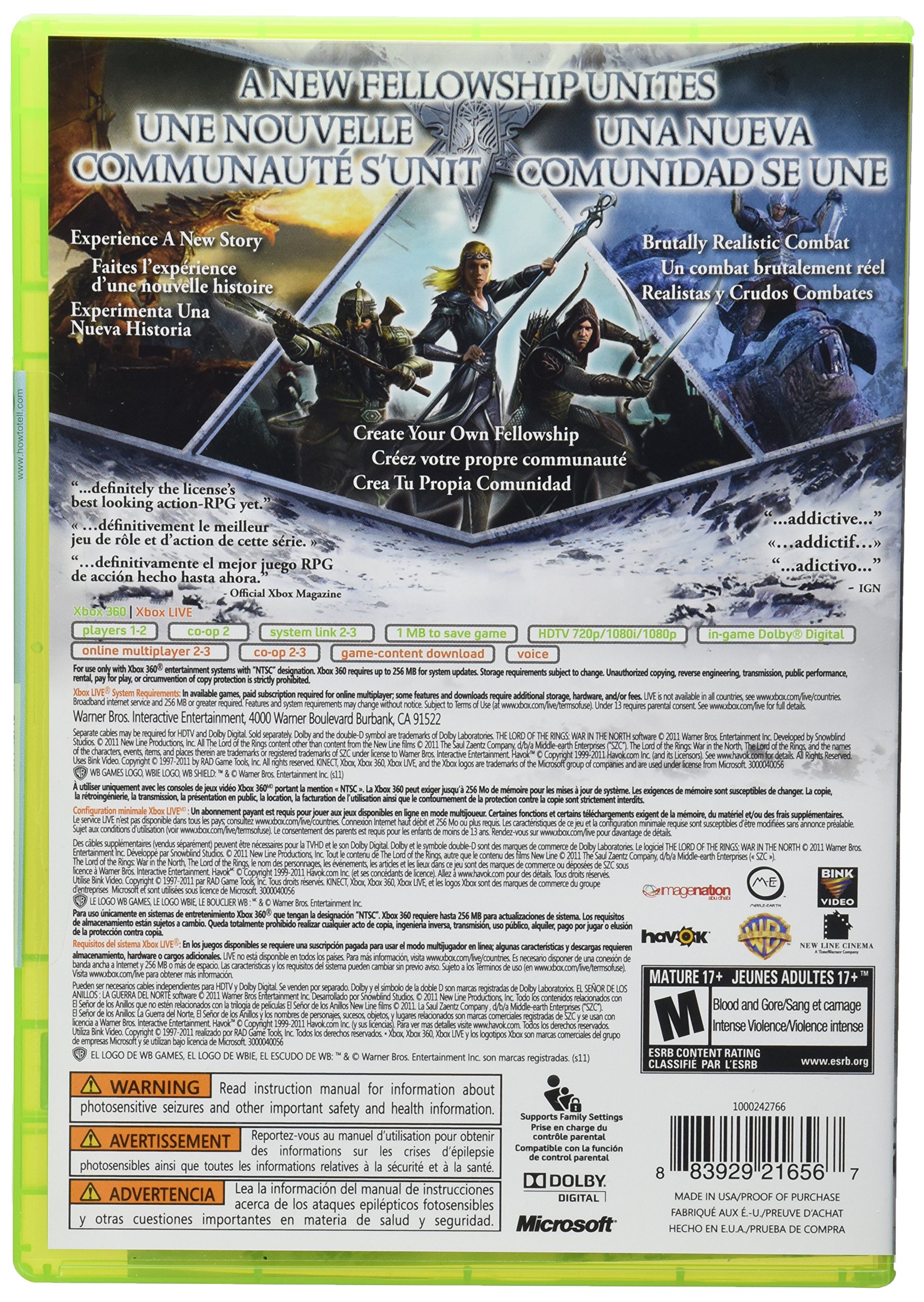 Le Seigneur Des Anneaux : La Guerre Du Nord - Xbox 360 - Complet (PAL, FR) - Bon état
