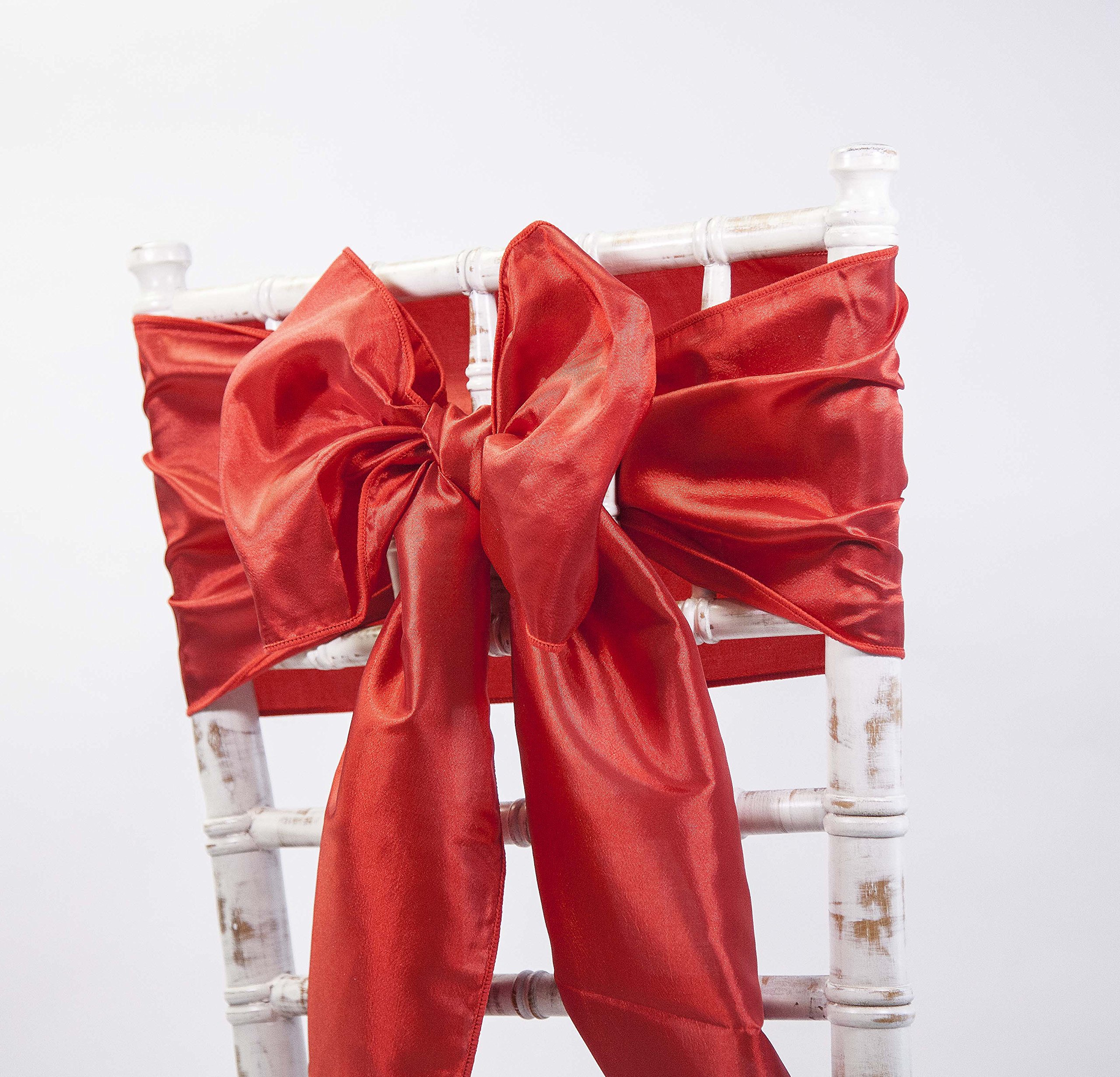 Decor Essentials Taffeta Chair Sashes Covers for Wedding Events Corporate Chair Dressing (Red)