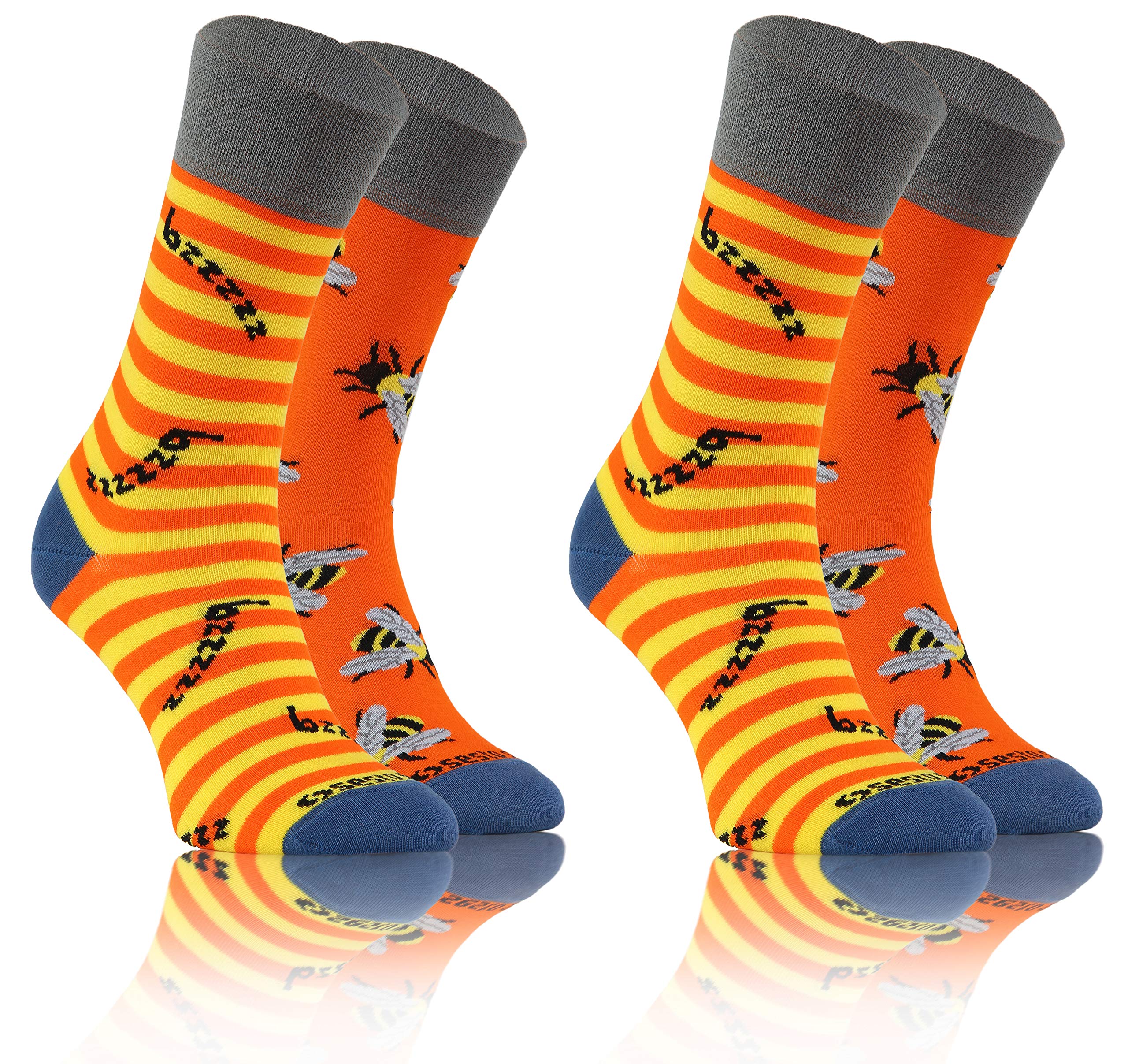 Sesto Senso 2 Pack Funny Socks Women Men Cotton Fancy Colourful Oddsocks Mid Calf Socks 43-46 Bee