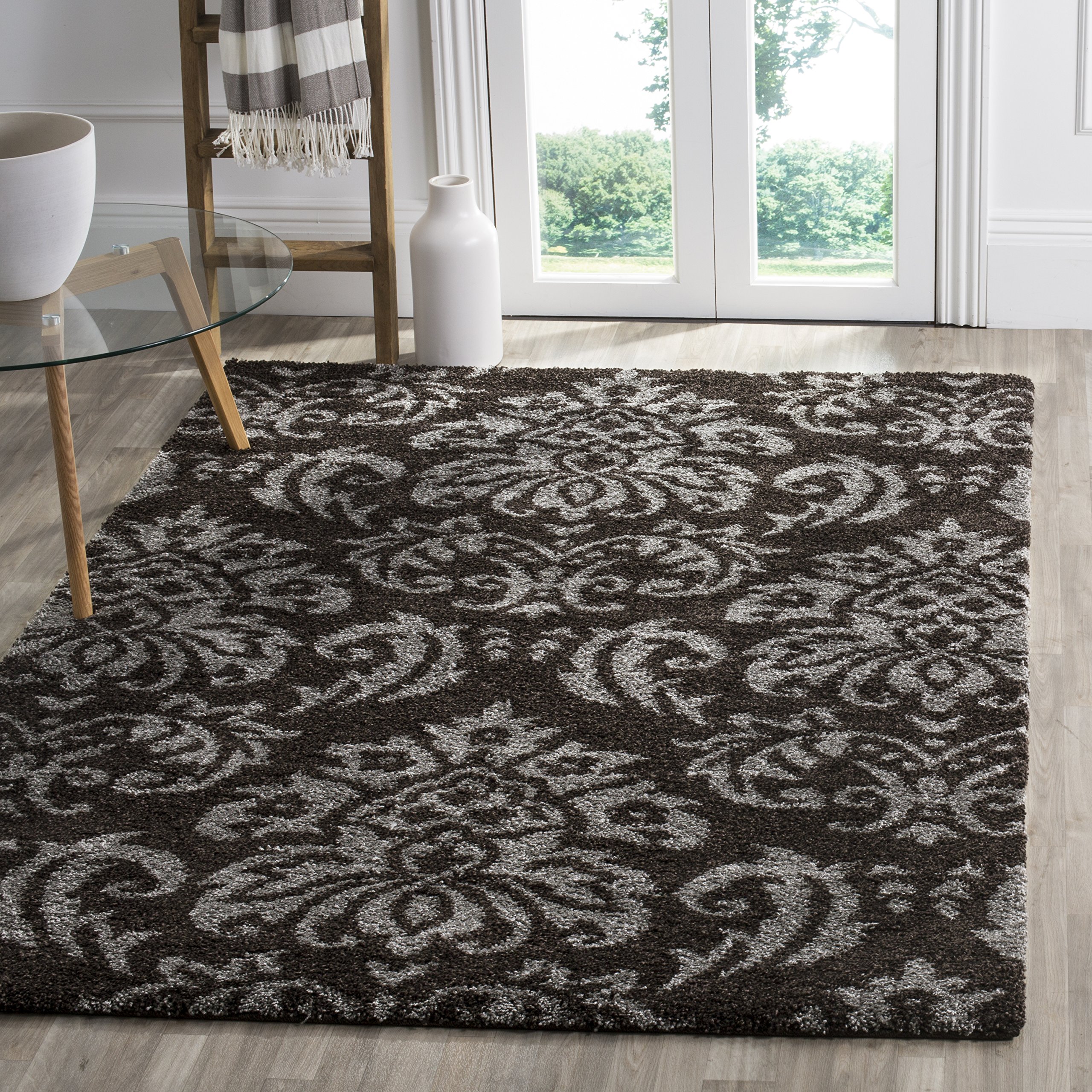 SAFAVIEH Florida Shag Collection Accent Rug - 4' x 6', Dark Brown & Smoke, Non-Shedding & Easy Care, 1.2-inch Thick Ideal for High Traffic Areas in