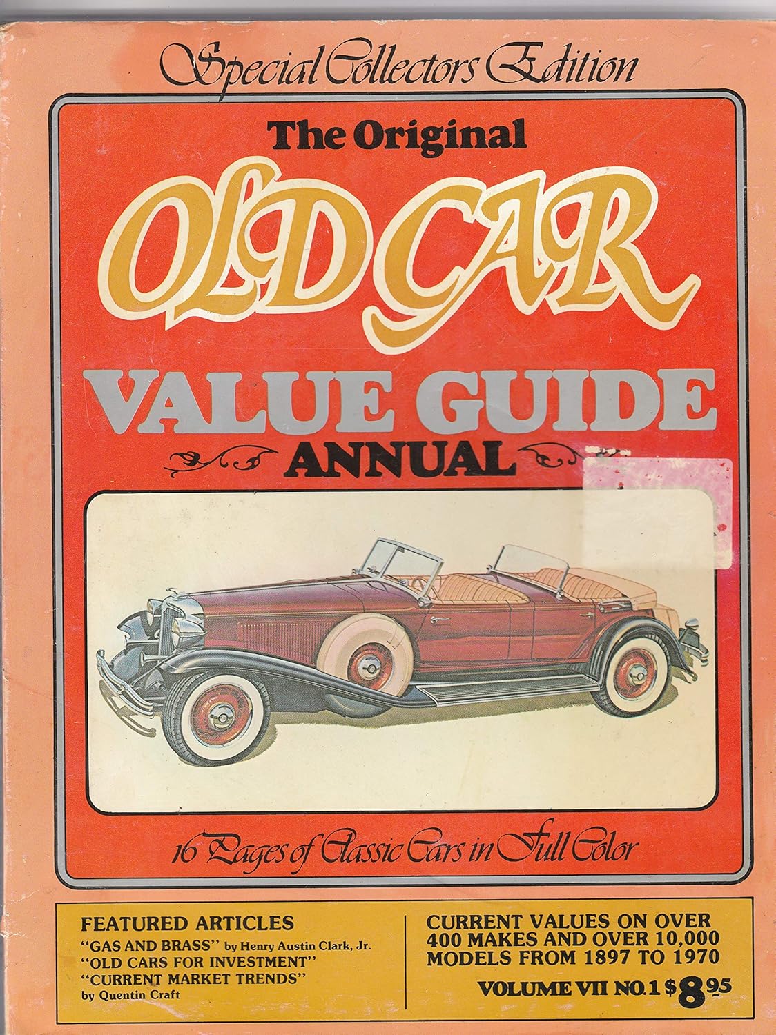 Original Old Car Value Guide Annual, The Special Collectors Edition, Volume VII, No. 1 Craft