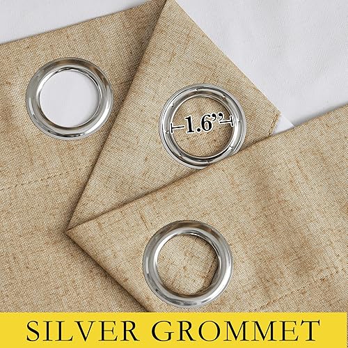 Miniatura 5 de NICETOWN Cortinas de lino 100% absolutamente opacas con forro blanco aislado térmico, camello, 52 pulgadas de ancho por 63 pulgadas de largo, 2