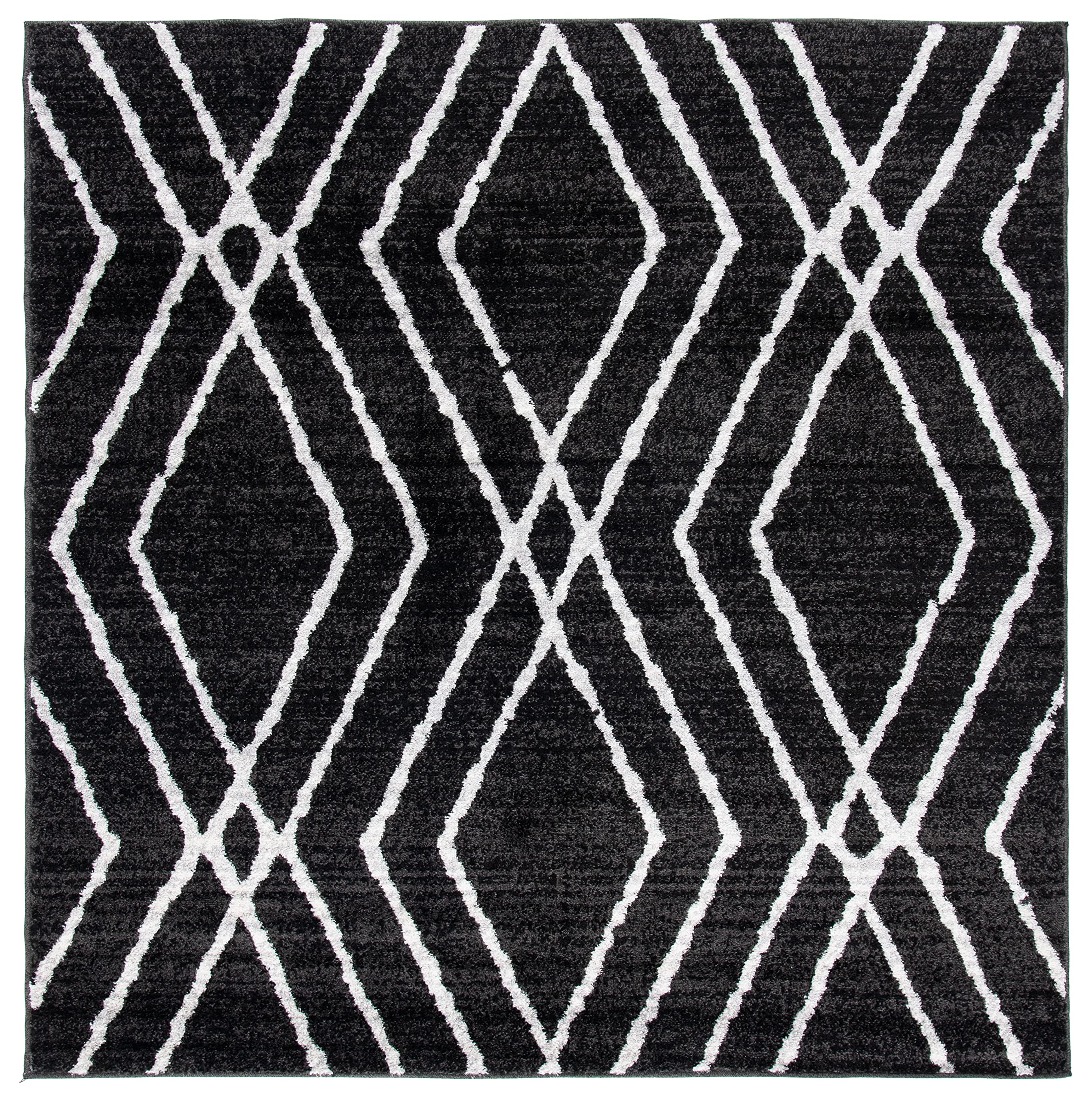 SAFAVIEH Adirondack Collection Area Rug - 6' Square, Black & Light Grey, Modern Moroccan Design, Non-Shedding & Easy Care, Ideal for High Traffic