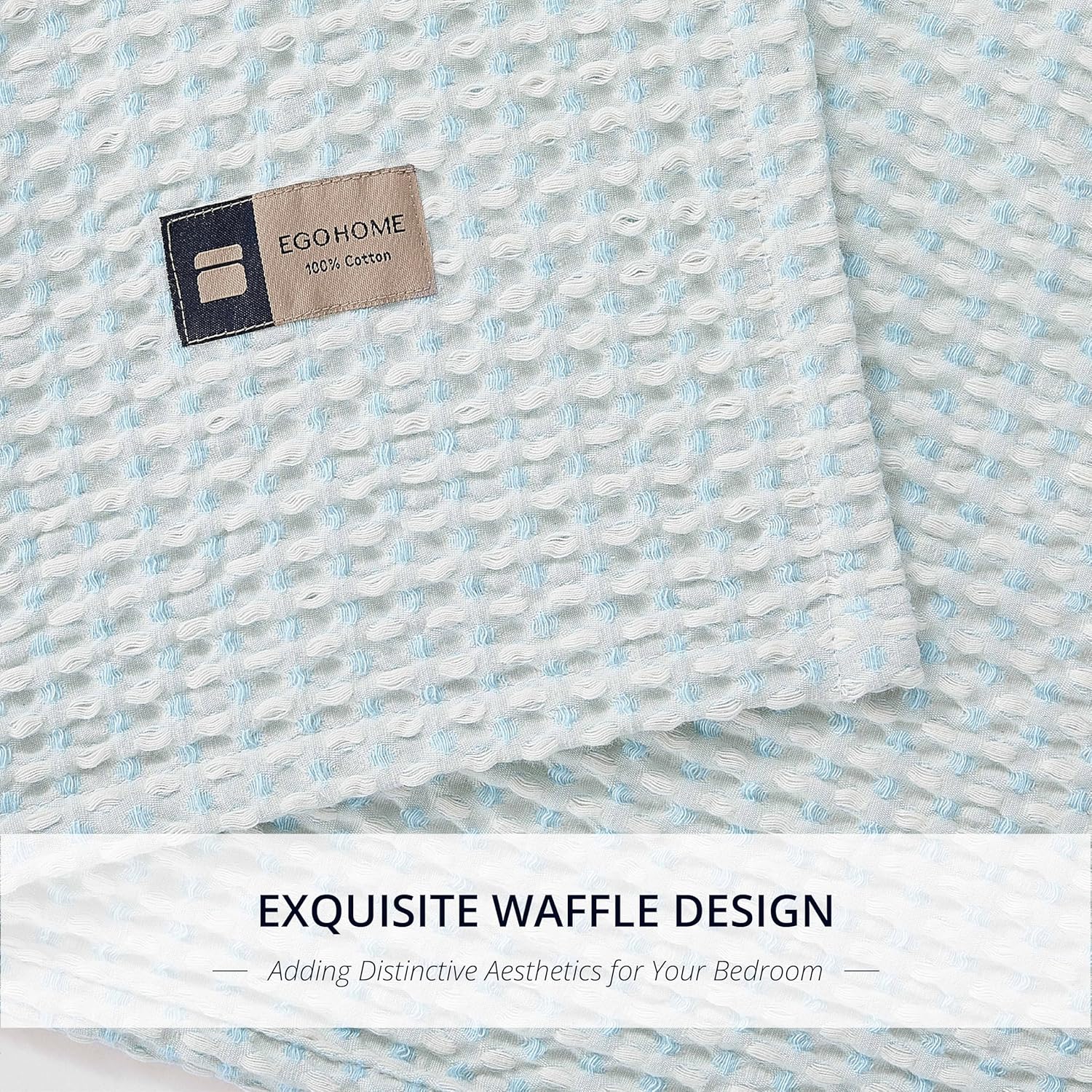 EGOHOME 100% Cotton Throw Blanket for Couch,Cotton Waffle Weave Blanket for All Seasons,Soft Lightweight Breathable Jacquard Dual-Tone Textured Blanket-Angel Falls Blue,50 x 60 Inches - Image 8