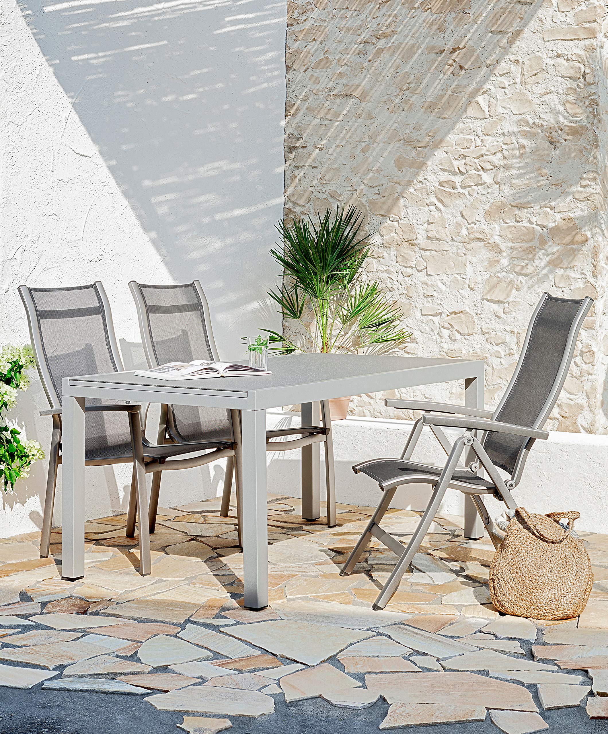 Dehner Sedia Pieghevole Chicago ca. 110 x 63,5 x 67,5 cm, textilene/Alluminio, Grigio
