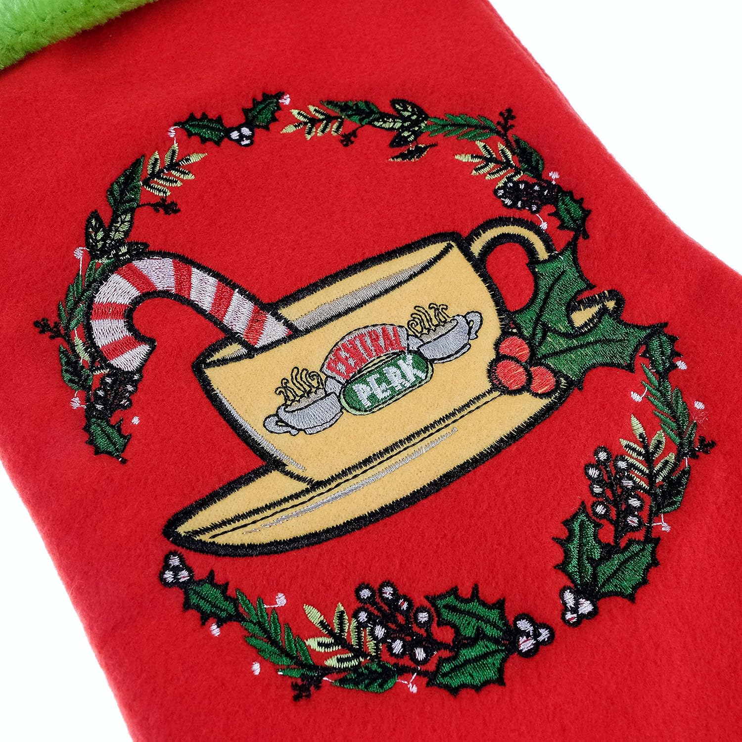 Ruz Friends Central Perk 20" Applique Christmas Stocking, Gift Holder for Stocking Stuffers, Indoor Home Decor and Holiday Decoration, Red