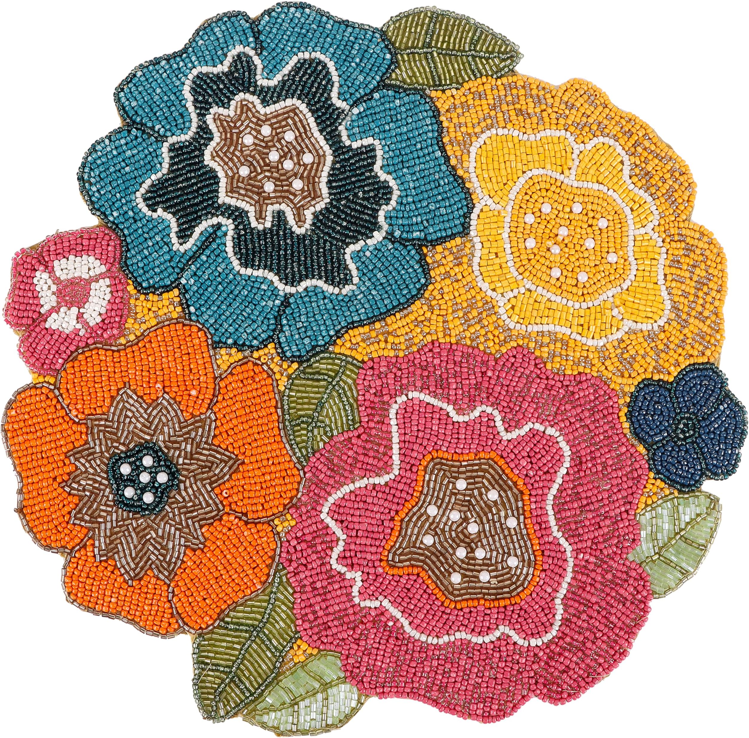 Beaded Placemats for Dining Table, 13 Inches Beaded Placemat for Farmhouse Decor and Kitchen Table Décor, Round Table Mats Set of 1 for Dining Tables, Non-Slip Place mats - ALPHA Living HOME