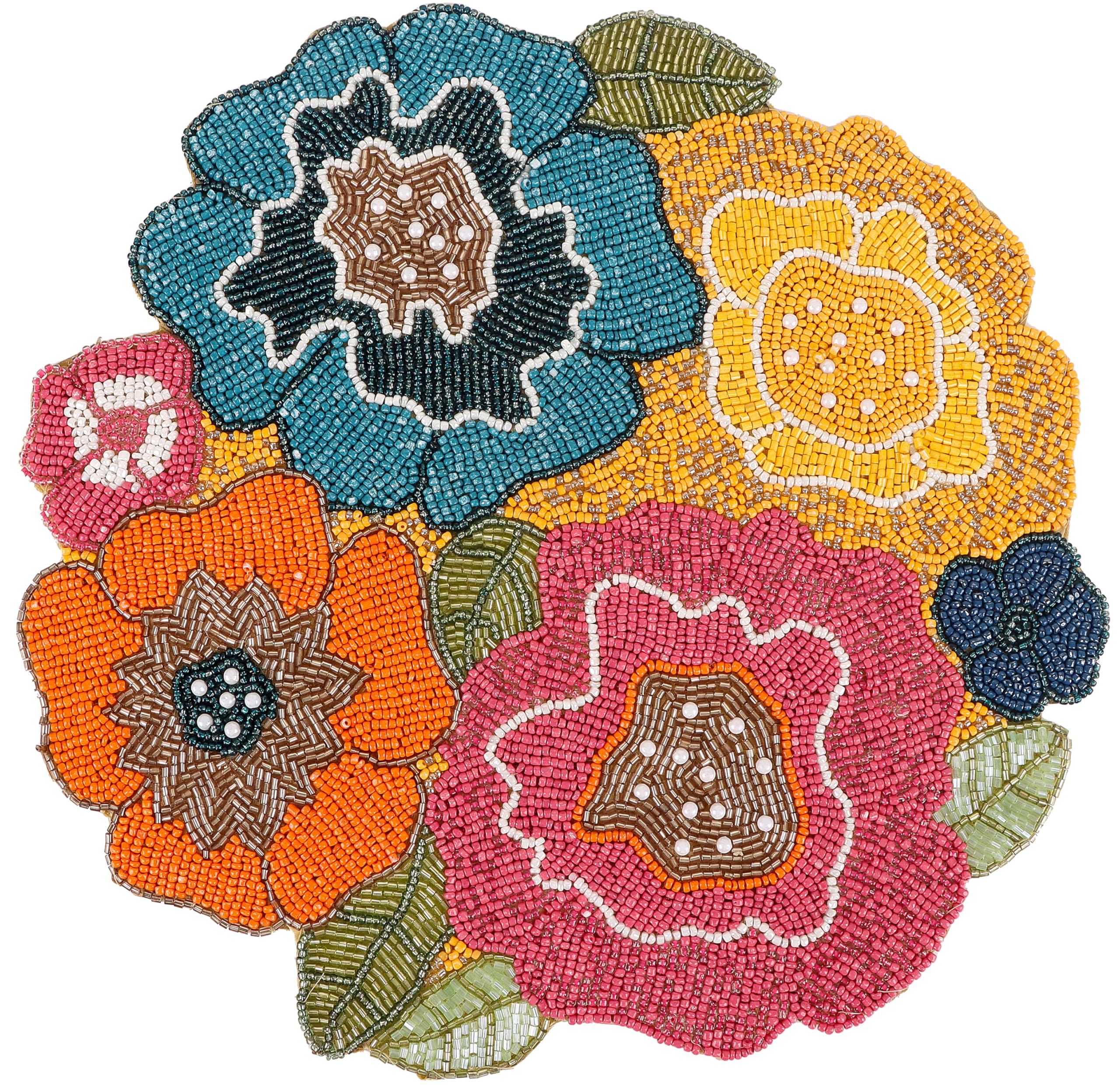 Beaded Placemats for Dining Table, 13 Inches Beaded Placemat for Farmhouse Decor and Kitchen Table Décor, Round Table Mats Set of 1 for Dining Tables, Non-Slip Place mats - ALPHA Living HOME