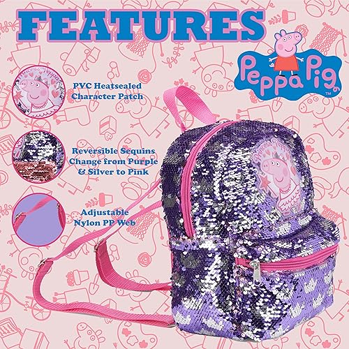 Miniatura 6 de Peppa Pig Mini mochila para niñas para jardín de infantes y escuela primaria 10 pulgadas lentejuelas con parche Peppa Pig correas ajustables bolsa