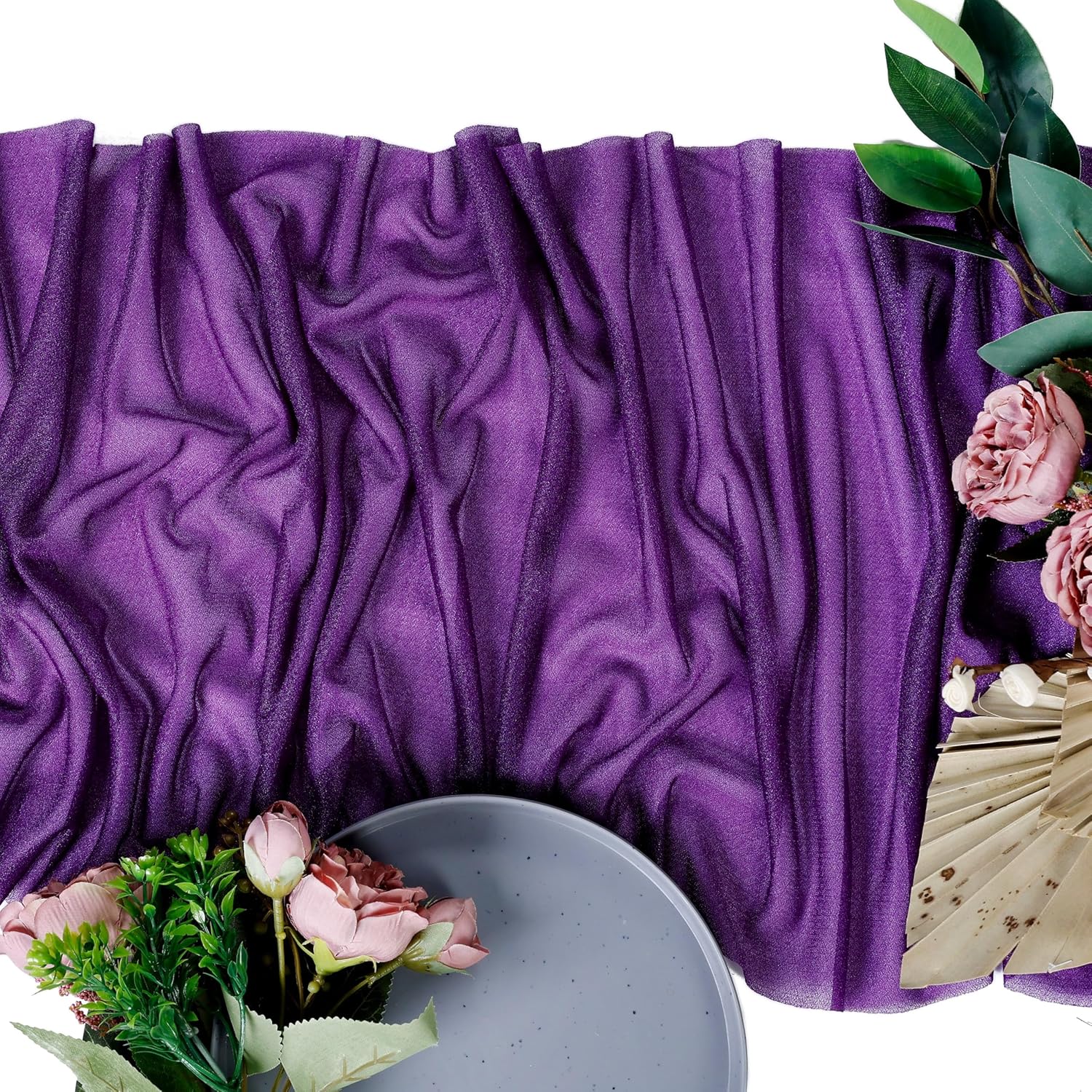 MDS Pack of 10 Wedding 12 x 108 inches Chiffon Table Runner for Wedding, Decorations for Birthday Parties, Banquets, Graduations, Engagements, Runners fit Rectangle, Round Table - Purple