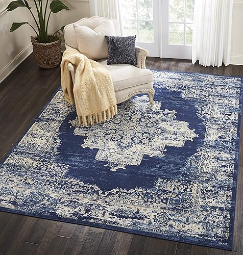 Miniatura 2 de Nourison Grafix - Alfombra persa de 8 pies 6 pulgadas x 12 pies, azul marino, fácil de limpiar, no se desprenden hilos, para dormitorio, sala de