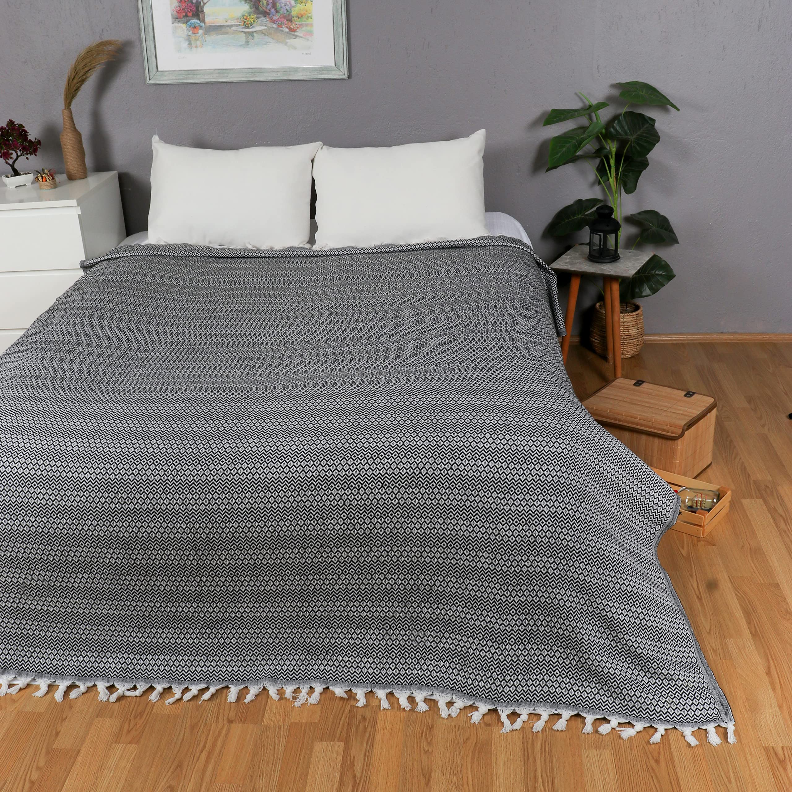 Tuiste Black Cotton Bedspread for Spring Summer, Autumn and Winter, Multi-Purpose Sofa Cover, Lightweight Pique Blanket - Image 4