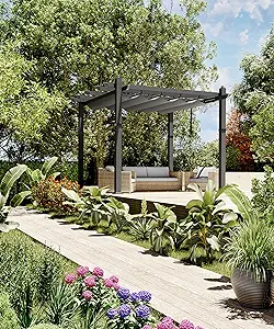 10 x 10 Ft Aluminum Pergola, Outdoor Metal Gazebo with Adjustable Canopy, Reinforced Frame Outdoor Shelter for Backyard, Patio, Lawn and Deck - Grey
