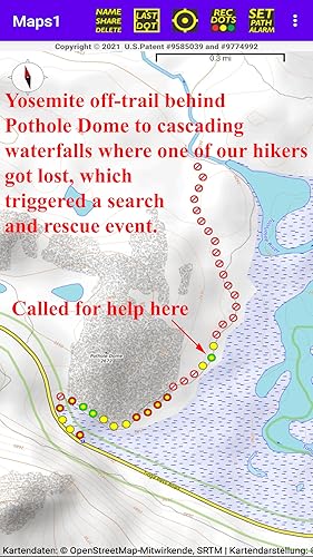 Maps1 Free Version Cell Signal Strength Dots along any Path