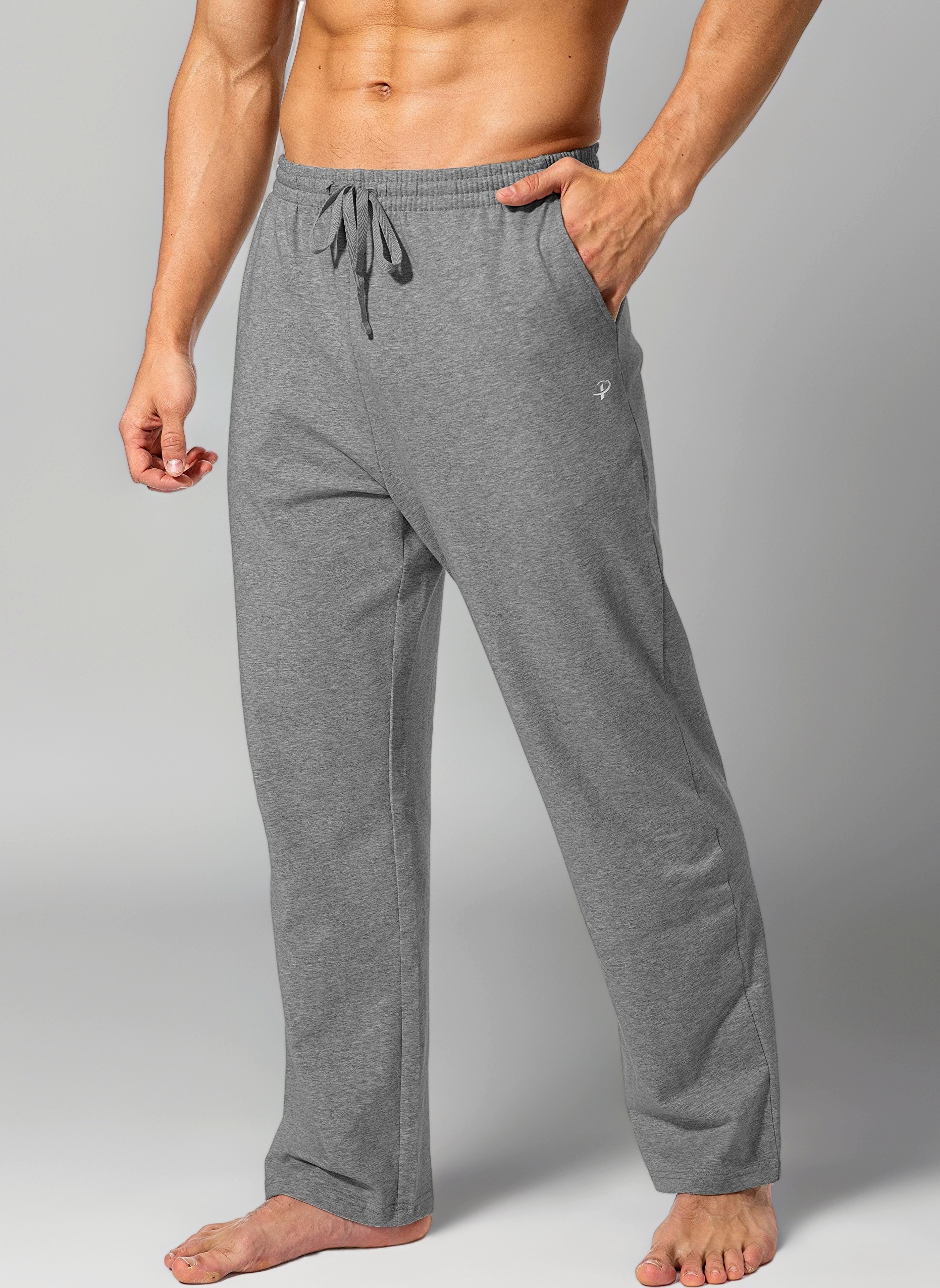 Pudolla Men's Cotton Yoga Sweatpants Athletic Lounge Pants Open Bottom Casual Jersey Pants for Men with Pockets