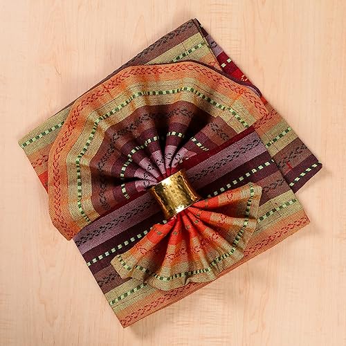 Miniatura 4 de Paquete de 12 servilletas de cena de 100% algodón con rayas de salsa de gran tamaño, 20 x 20 pulgadas, esquinas en inglete y dobladillo generoso,