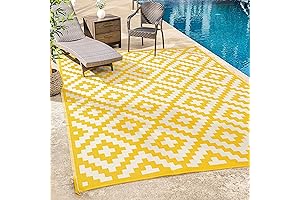 FH Home 9 x 12 Ft Geometric Pattern Outdoor Rug, Yellow &...