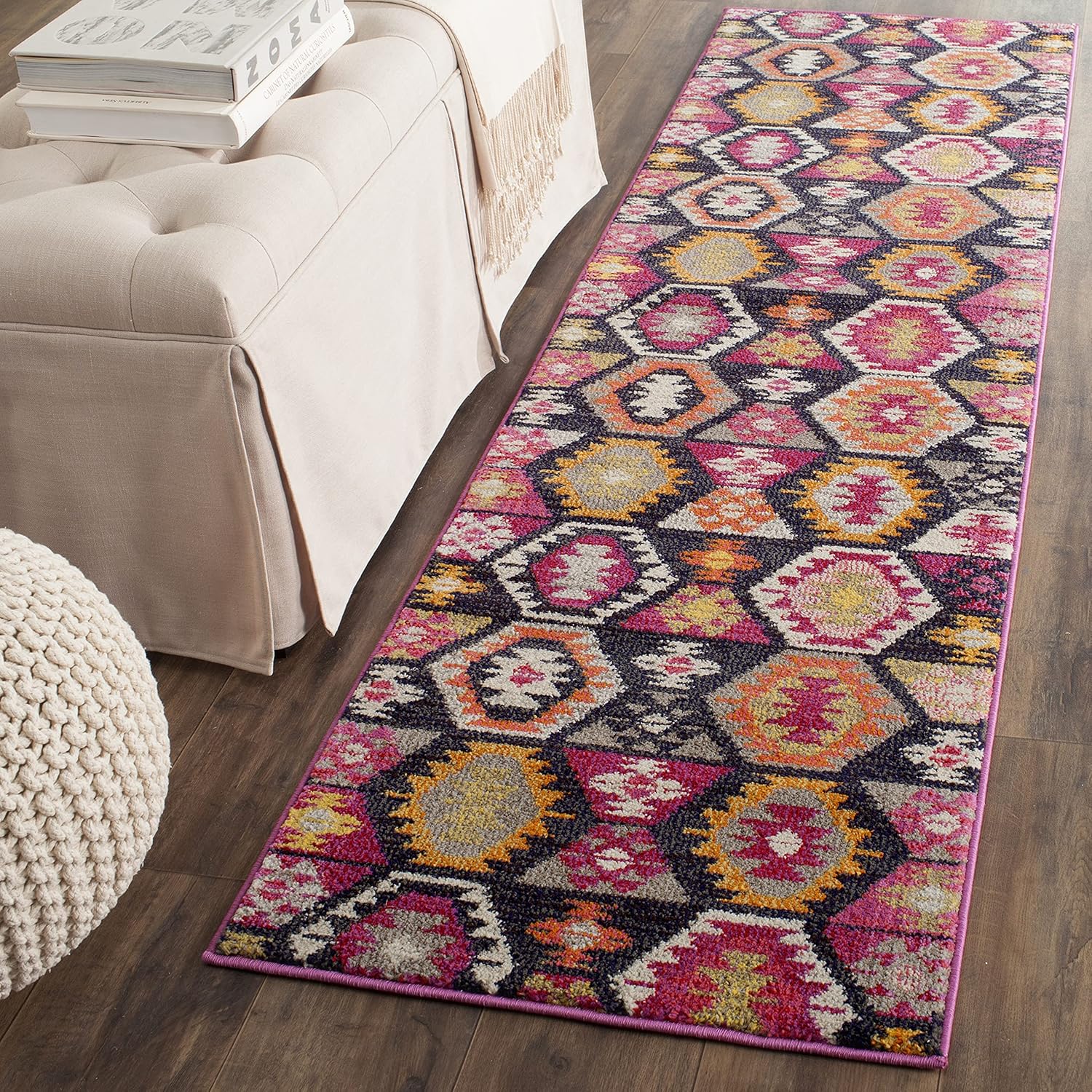 SAFAVIEH Monaco Collection Runner Rug - 2'2" x 8', Multi, Boho Tribal Design, Non-Shedding & Easy Care, Ideal for High Traffic Areas in Living Room, Bedroom (MNC218F)