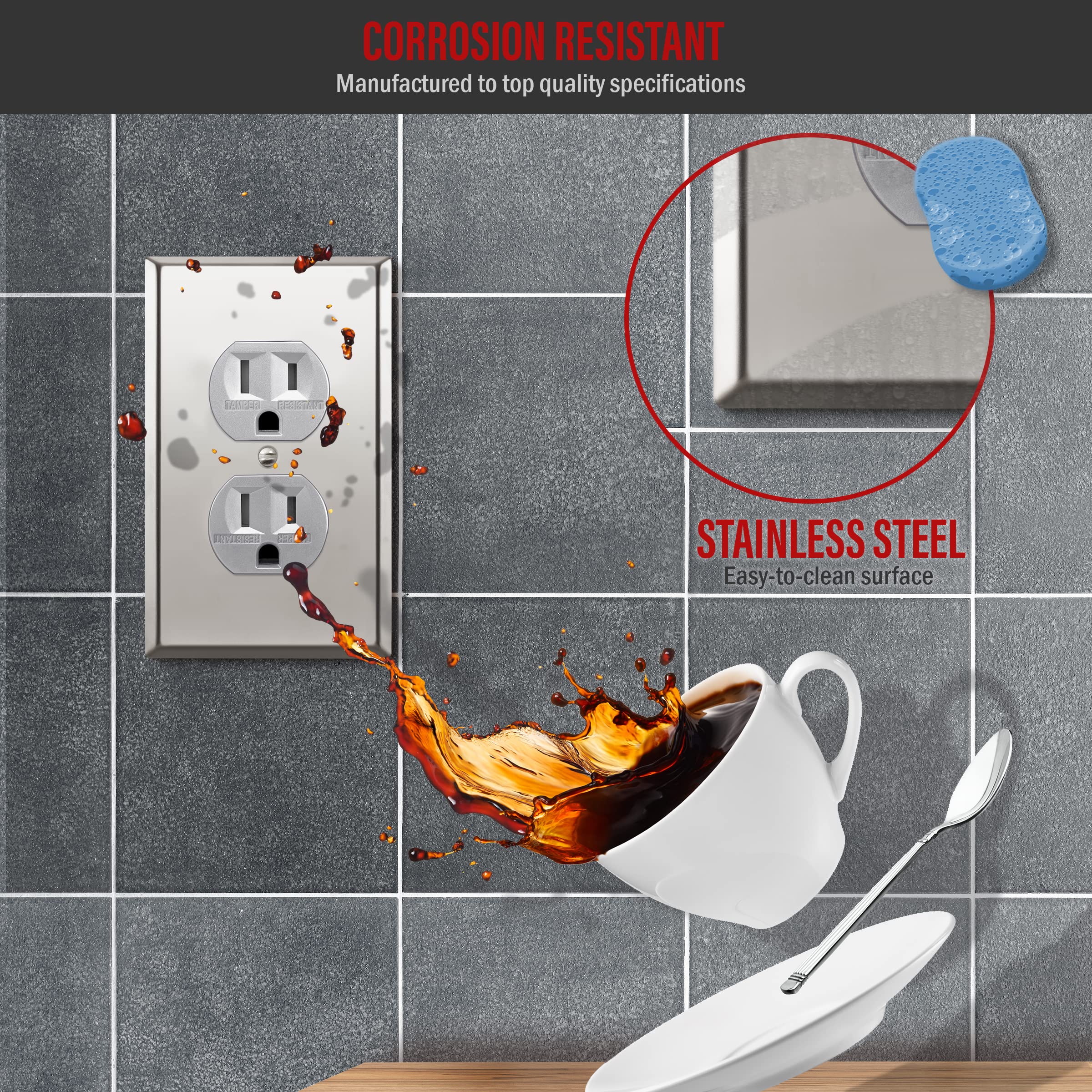 ENERLITES Elite Series Duplex Receptacle with Stainless Steel Metal Wall Plate, Tamper-Resistant Outlet, Commercial Grade - Image 3