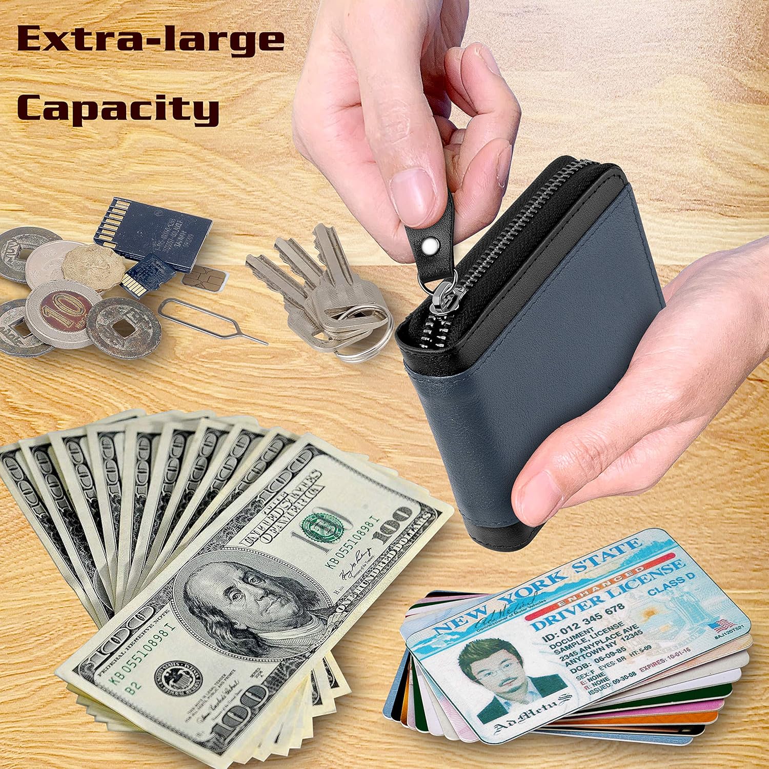 Admetus Mens RFID Blocking Wallets Zipper Leather Wallet for Men Bifold RFID Card Holder - Image 3