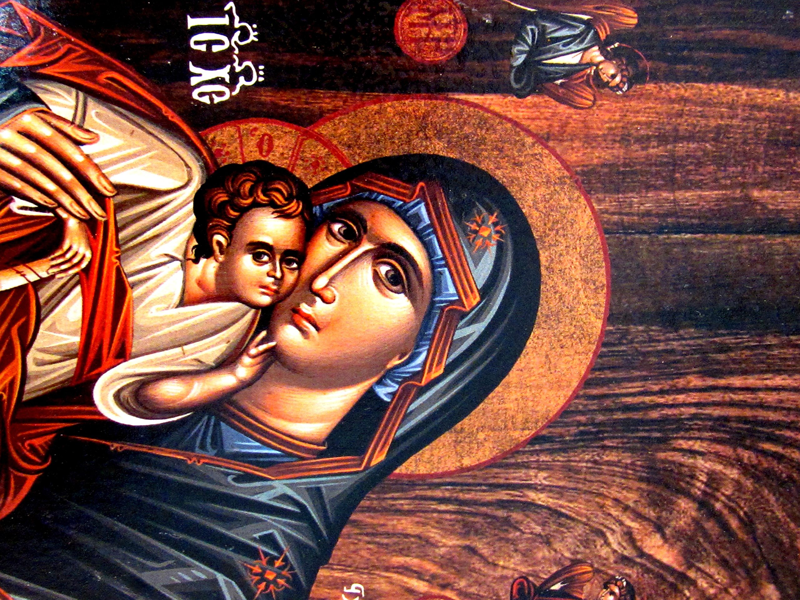 Icône en Bois Fait Main, Chrétienne orthodoxe Grecque, Representant Jésus Christ et la Vierge Marie / H2