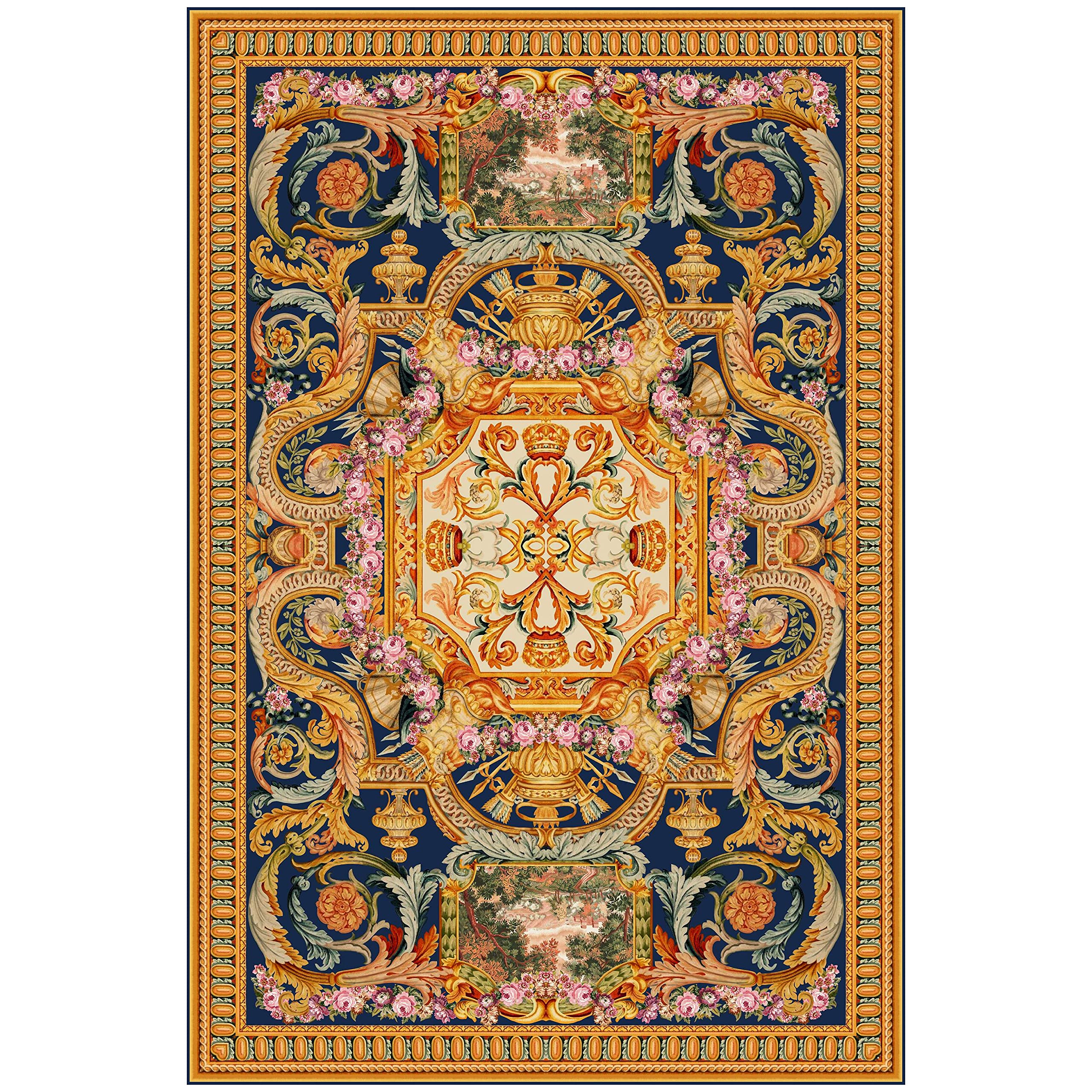 feronia Vintage Luxury Area Rug - Non Slip Versailles Medallion Pattern Rug, Machine Washable Low Pile Area Rug for Living Room, Bedroom - Eternite -