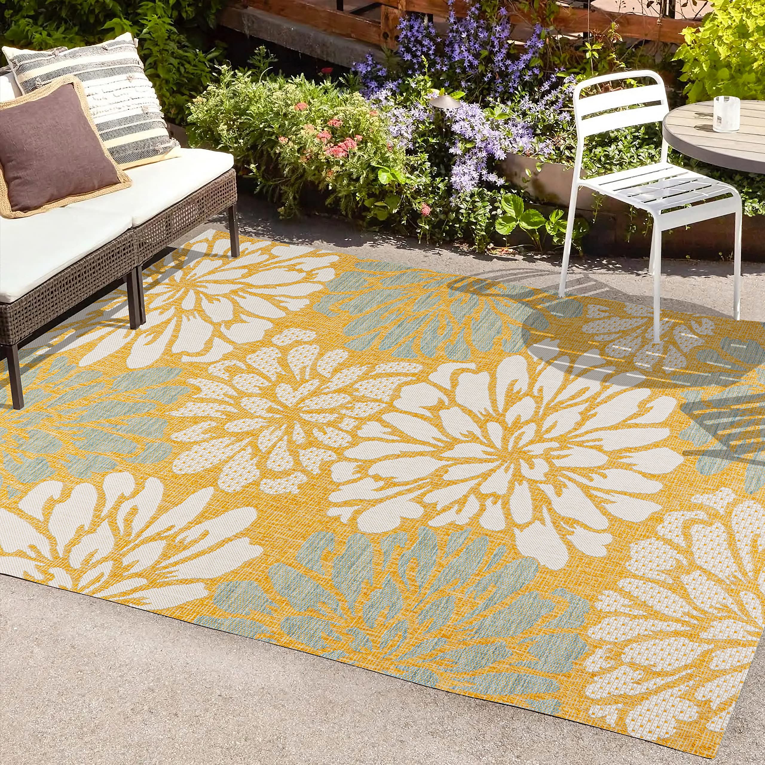 JONATHAN Y SMB110G-4 Zinnia Modern Floral Textured Weave Indoor Outdoor ...