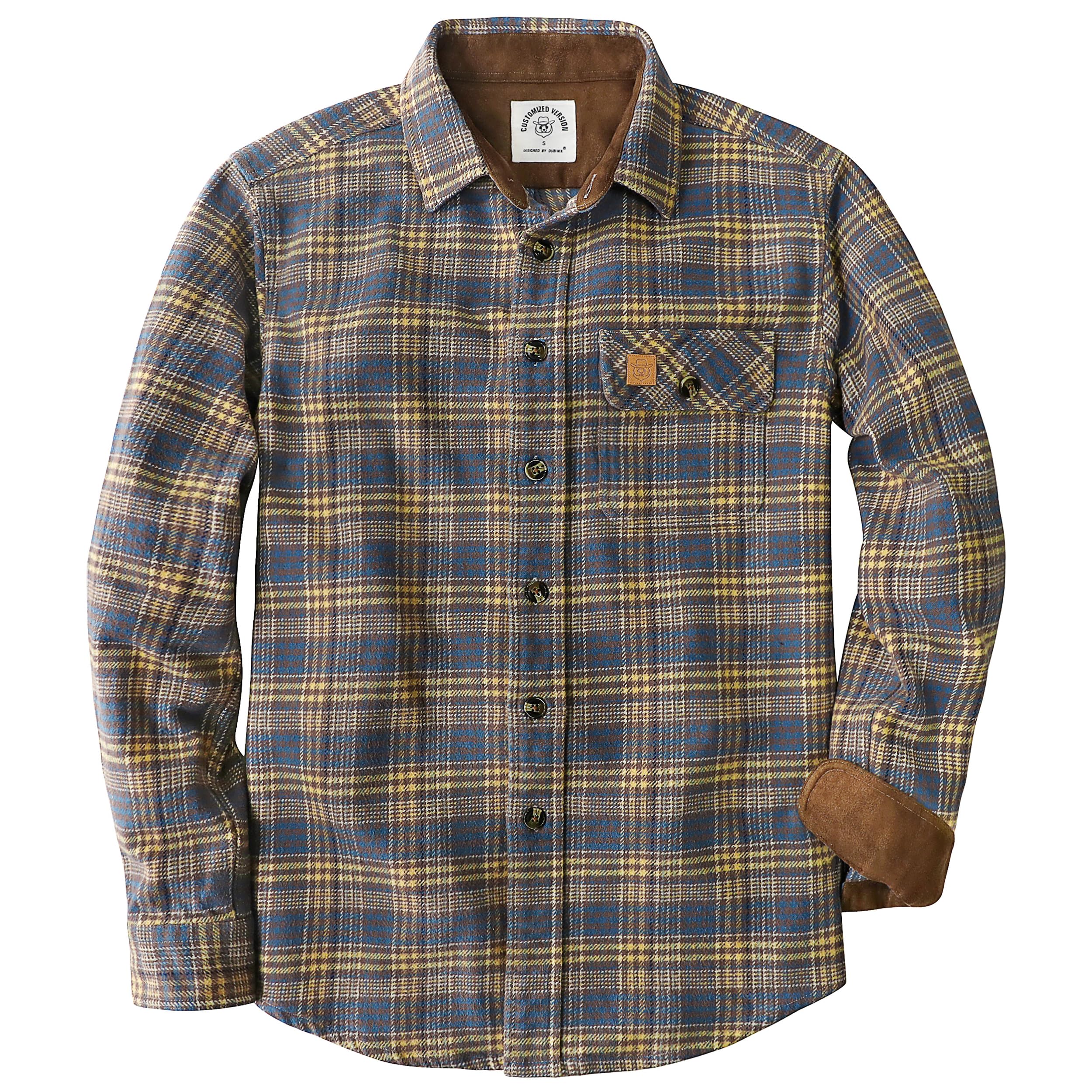 Dubinik 13 oz Ultra Zwaargewicht Heren Flanellen Shirts Lange Mouw Casual Button Down Pocket Zacht Warm Katoen Shirt, Bruin en Grijs, XL