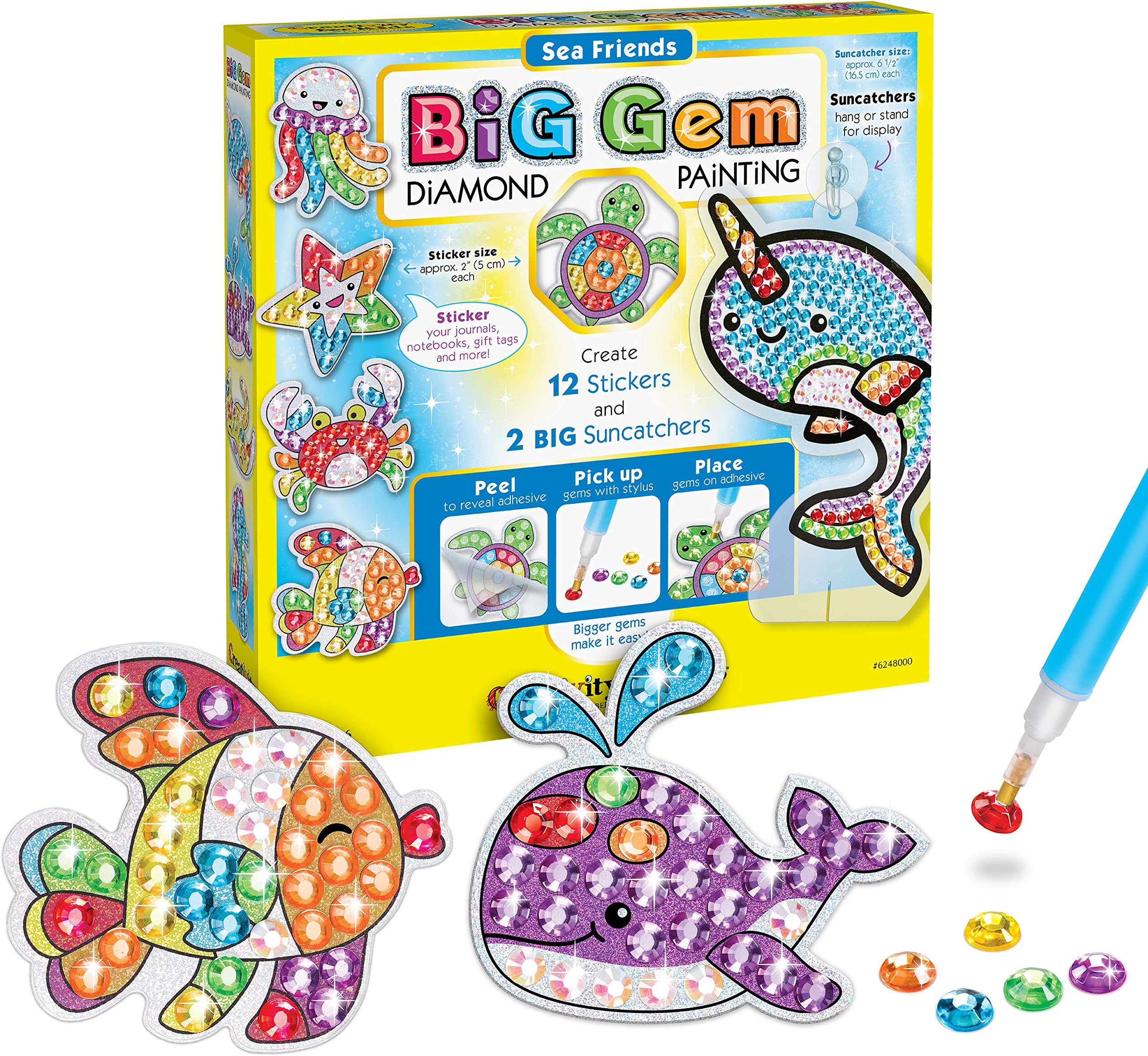 Big Gem Art Kit - Create Your Own Under The Sea Friends Diamond Arts and Crafts for Kids, Stickers and Suncatchers - Under The Sea Friends Sticker Diamond Art for Kid
