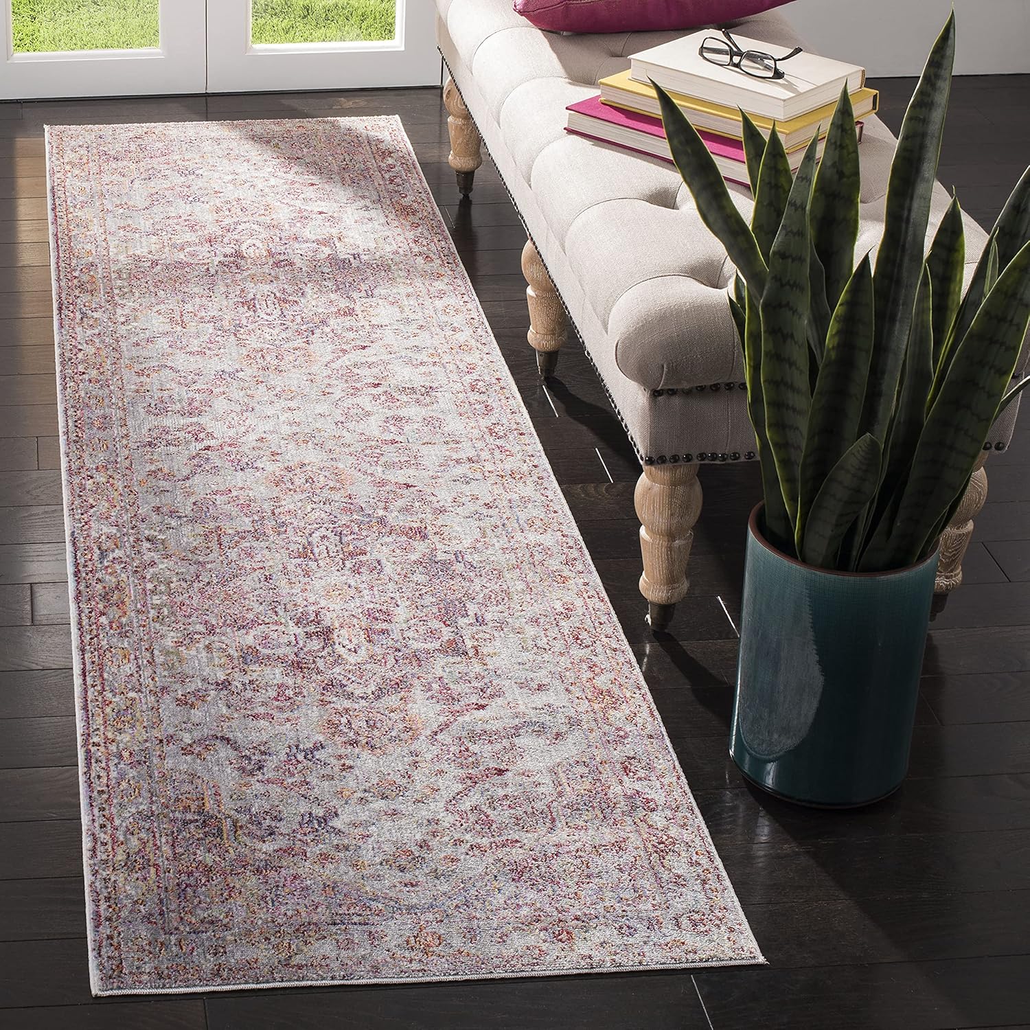 SAFAVIEH Valencia Collection Runner Rug - 2'3" x 8', Ivory & Red, Boho Chic Distressed Design, Non-Shedding & Easy Care, Ideal for High Traffic Areas in Living Room, Bedroom (VAL163S)
