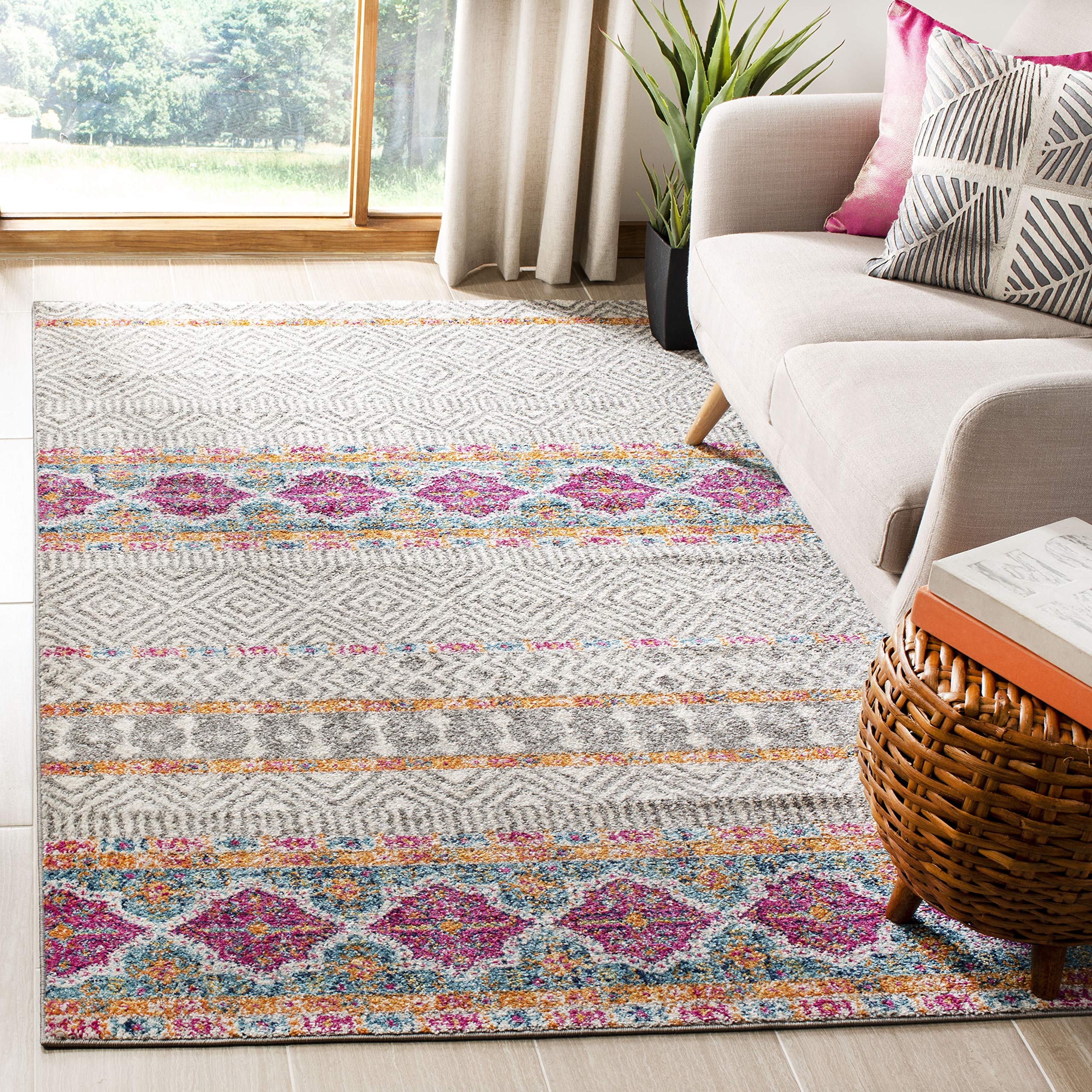 Safavieh Modern Chic Indoor Woven Rectangle Area Rug, Madison Collection, MAD614, in Grey / Ivory, 91 X 152 cm for Living Room, Bedroom or Any Indoor Space