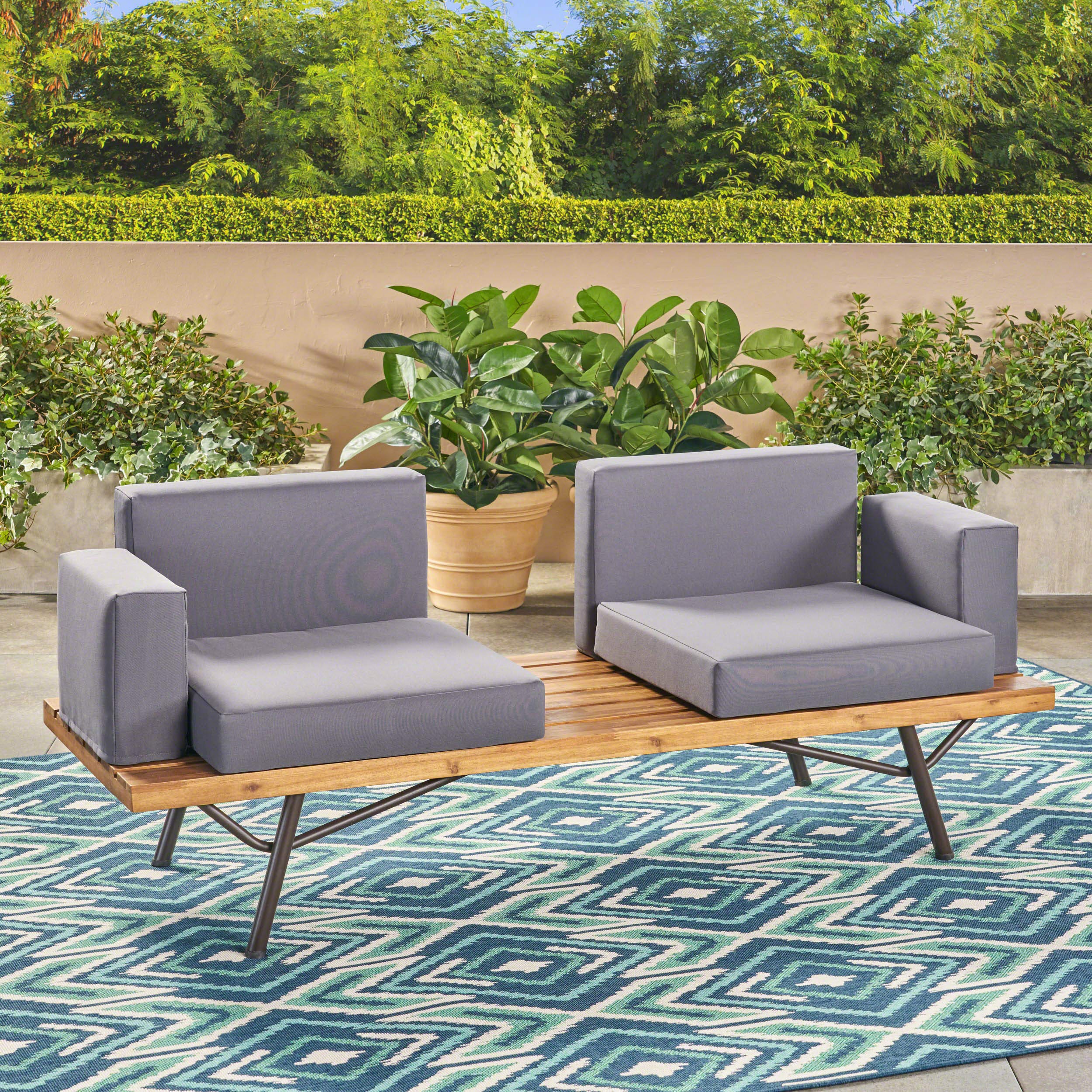 Baish Sofá de 2 plazas de madera de acacia para exteriores, acabado de teca/gris oscuro 4