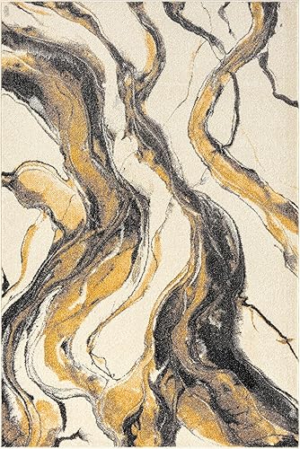 Miniatura 3 de Abani Laguna Collection - Alfombra moderna de mármol amarillo, 4 x 6 pies, para sala de estar, dormitorio y oficina