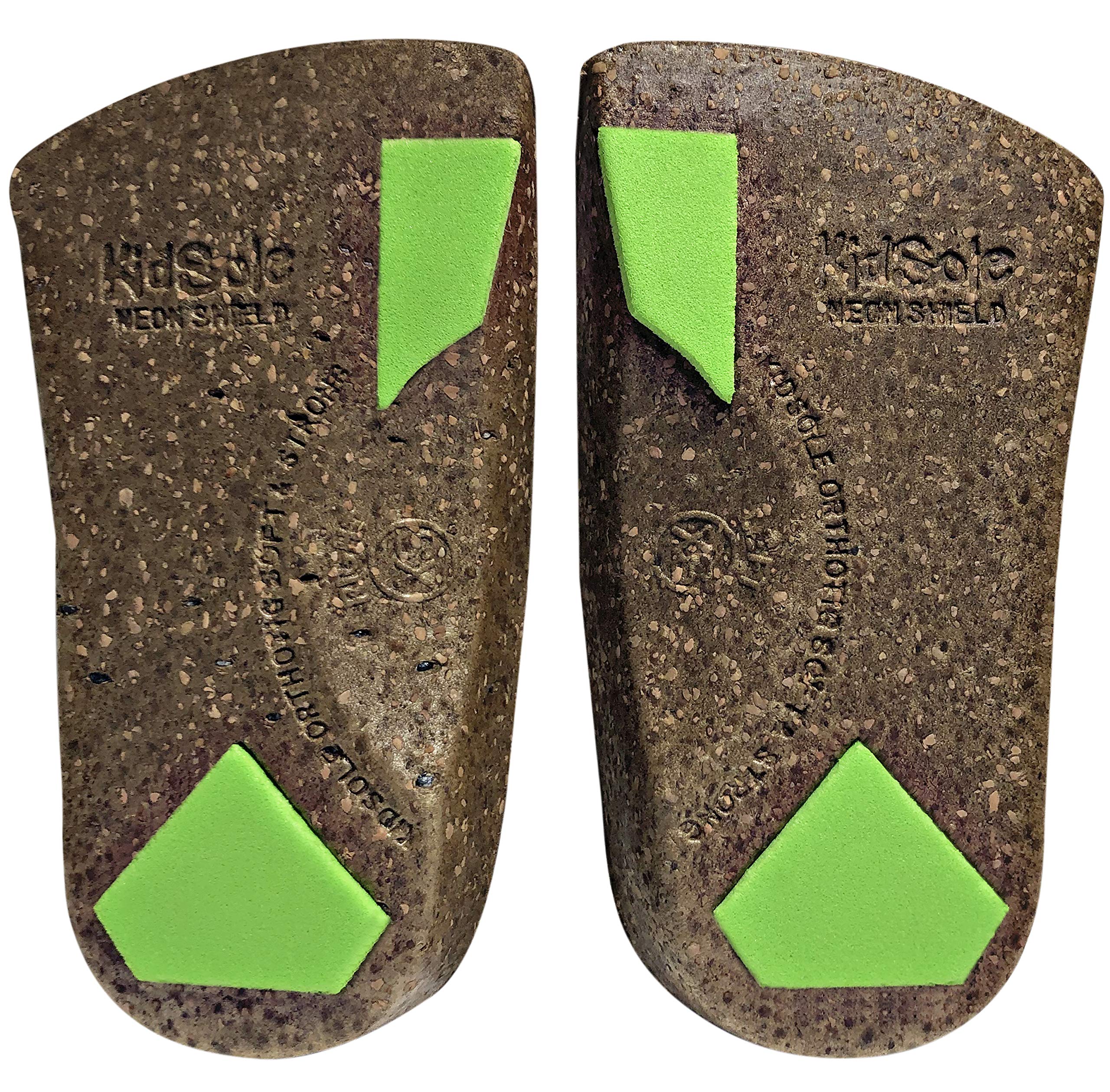 KidSole Soletta di supporto per arco plantare in sughero al neon, lunghezza 3/4, per bambini con pronazione del piede, piedi piatti o qualsiasi altro problema di supporto dell'arco plantare non