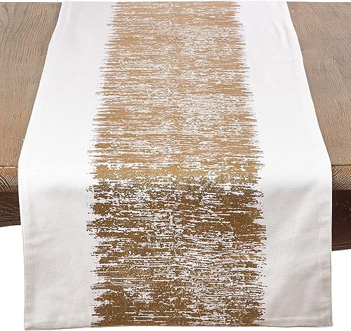 Miniatura 10 de SARO LIFESTYLE Agatha Collection - Camino de mesa de algodón con diseño de bandas metálicas, 16 x 108 pulgadas, dorado