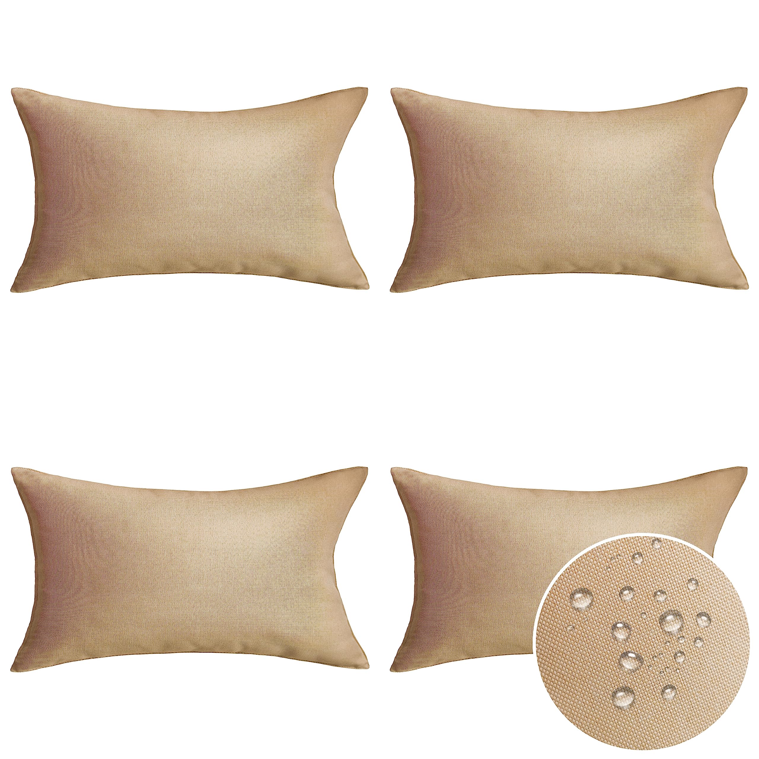 Home Brilliant Rectangle Pillow Cover 12x20 Linen Pillow Covers Waterproof Outdoor Throw Pillows for Patio, 30x50 cm, Set of 4, Creamy Linen