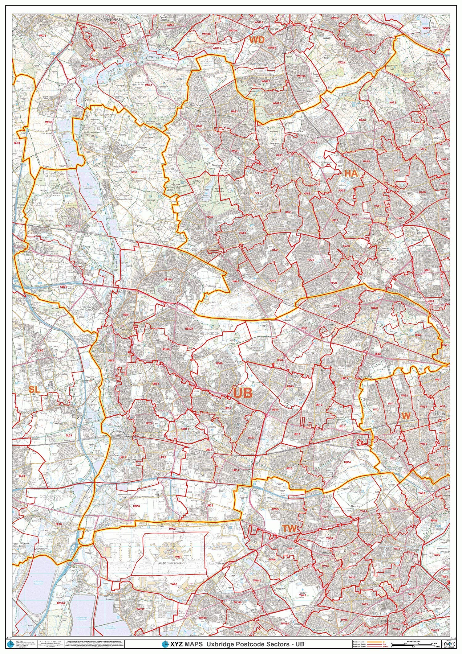 Uxbridge - UB - Postcode Wall Map - Paper