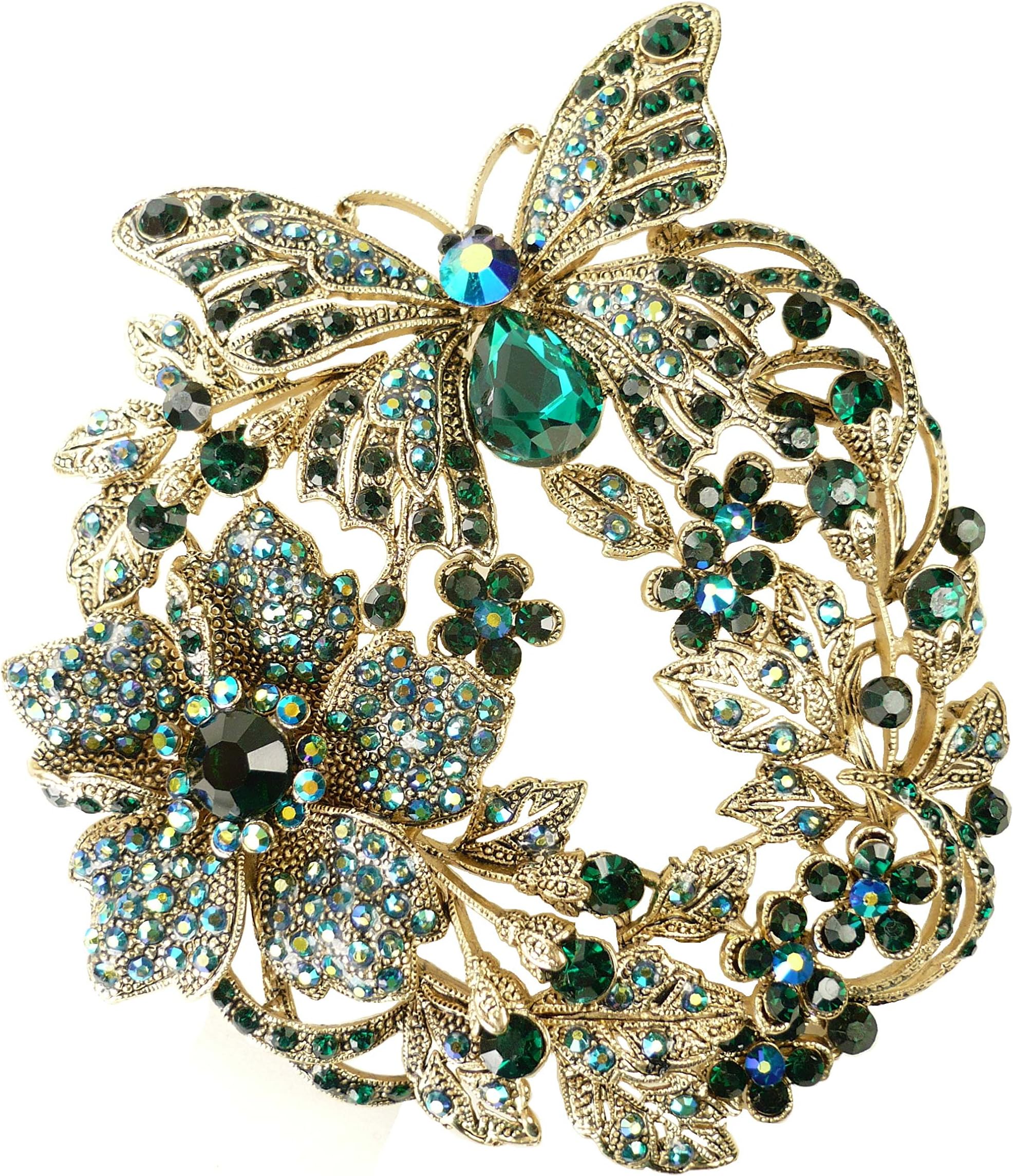 Large Blue Green Butterfly Flower Brooch Pin 131