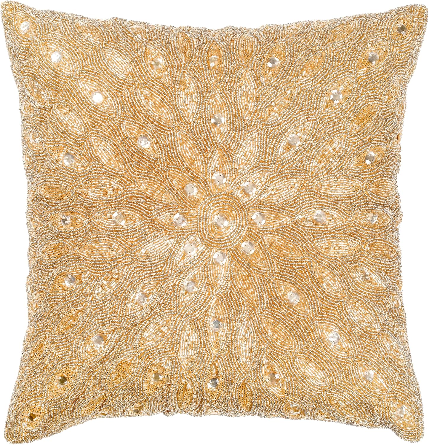 Lightnpro Handmade Gold Beaded Pillow Cover - 16x16 Inch, Elegant Sparkle Decorative Cushion for Sofa, Couch, Bed and Living Room Décor - Cover Only (1 Pack)