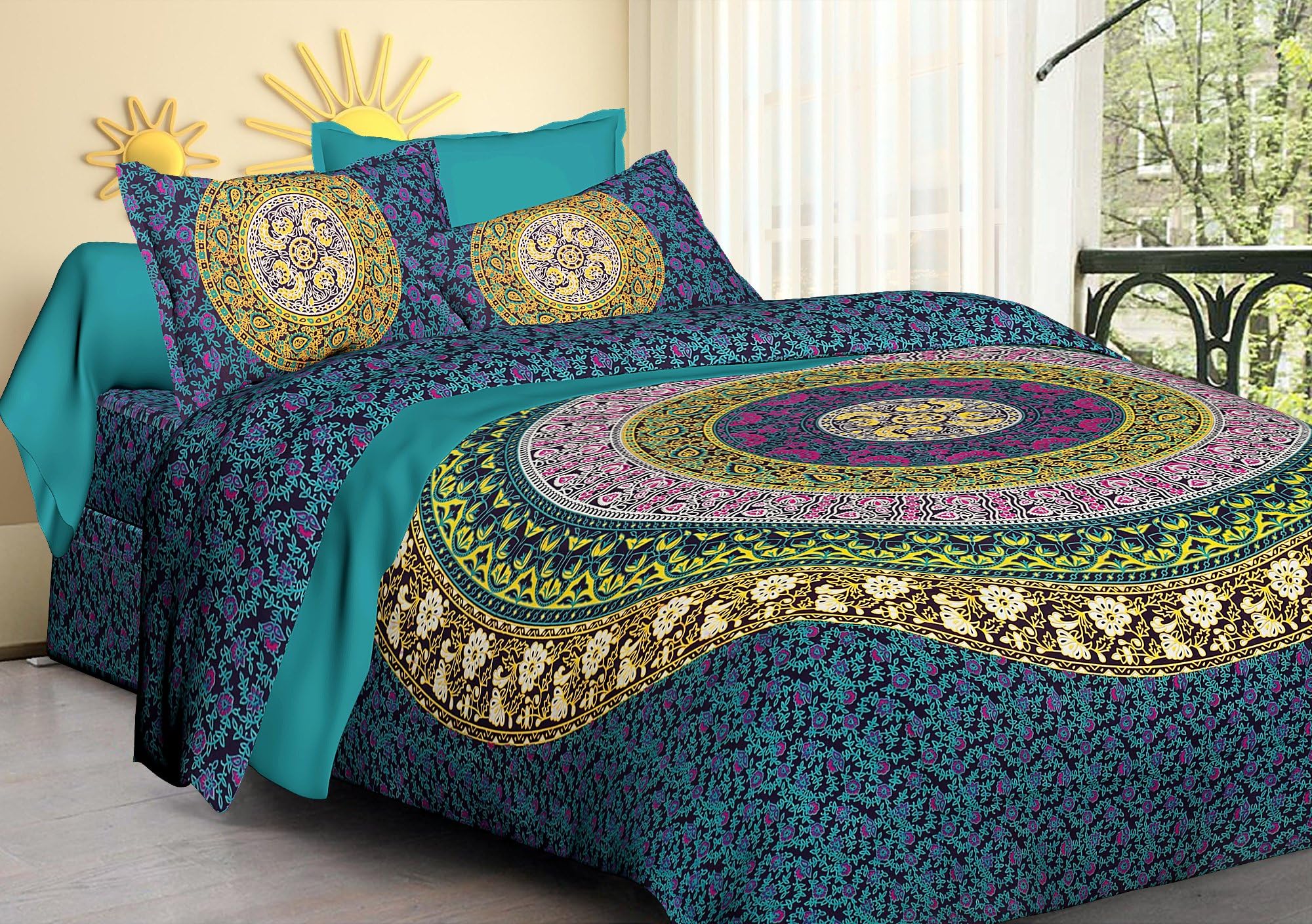 TIGER EXPORTS Cotton Abstract 144 TC Bedsheet (Multicolor, King)