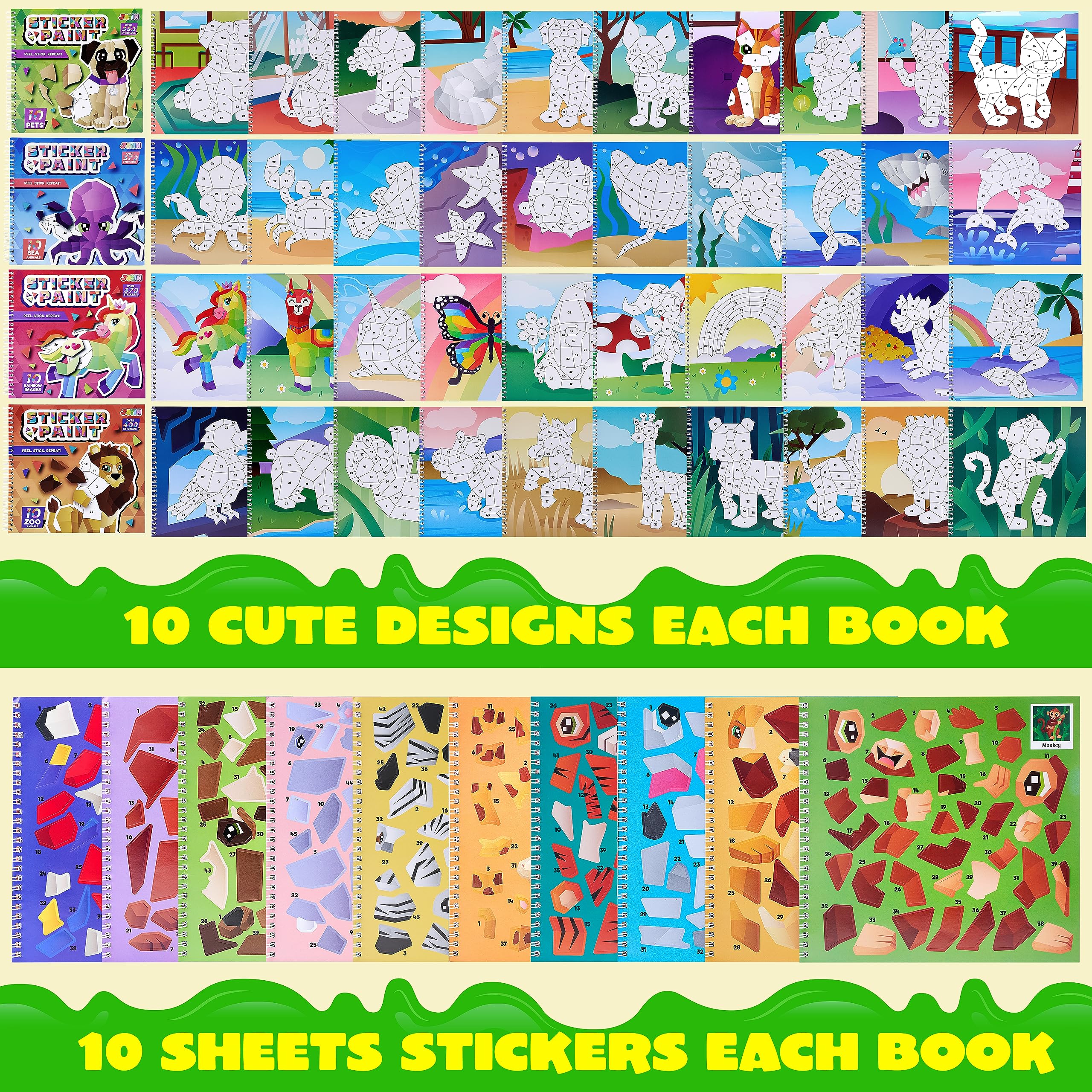 JOYIN 4-Pack Sticker Painting Book for Kids Ages 4-8 Crafts Gift Party Favor Creations 40 Pictures - Image 2