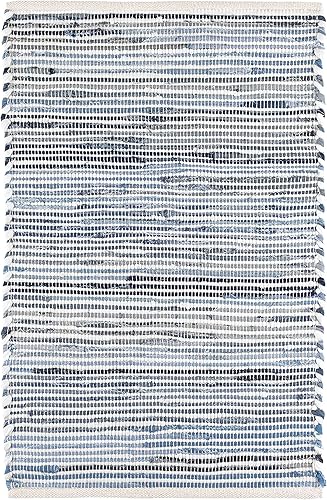 Dash and Albert Denim Rag - Alfombra acanalada para interiores y exteriores, 2 x 3 pies, color azulblanco, alfombra decorativa tejida a mano,
