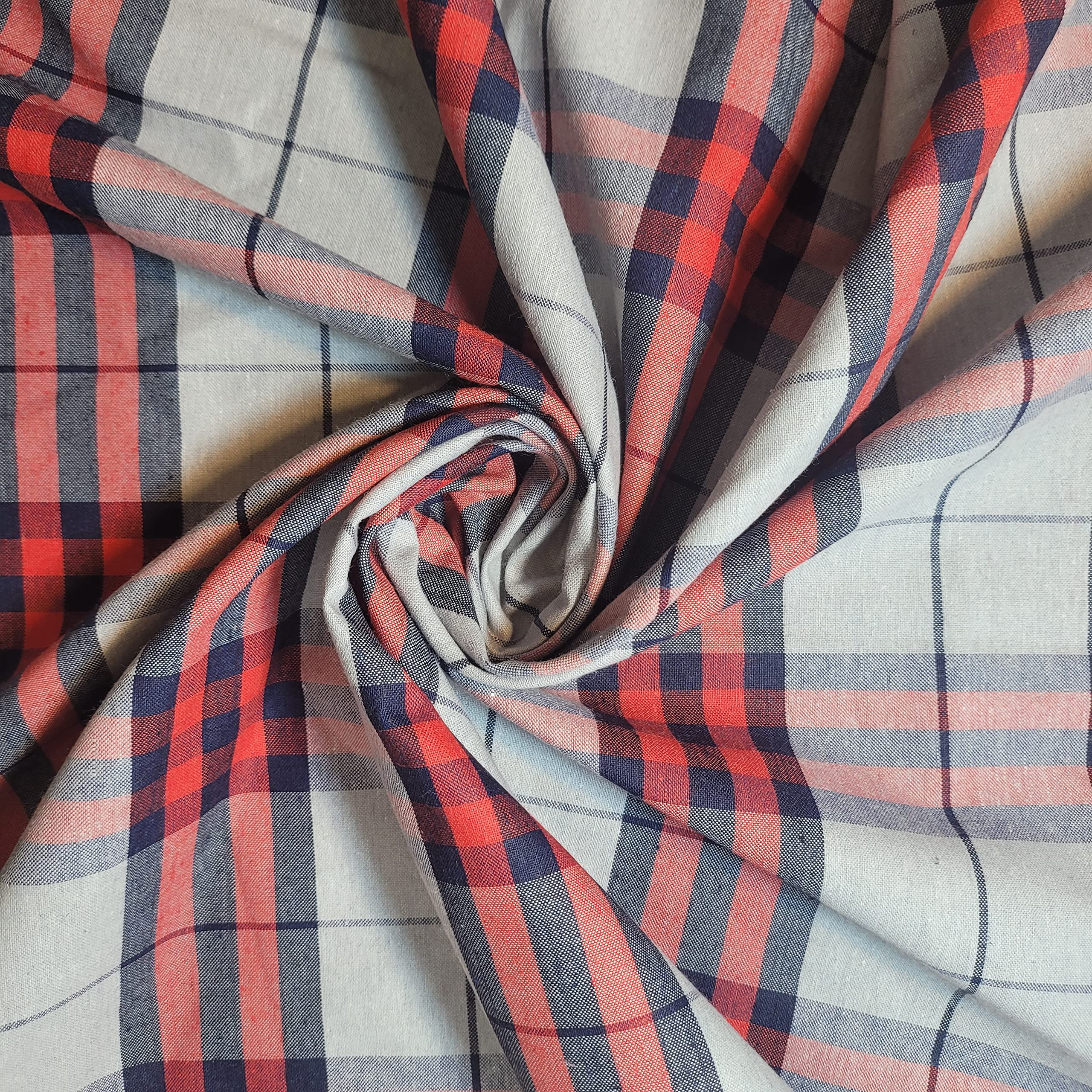 Textile Station 100% Cotton Soft Tartan Stripes Print Fabric Dress Craft Soft Fabric 58" Wide Available in 10 Designs (Silver Red Thick Tartan, 1 METER)