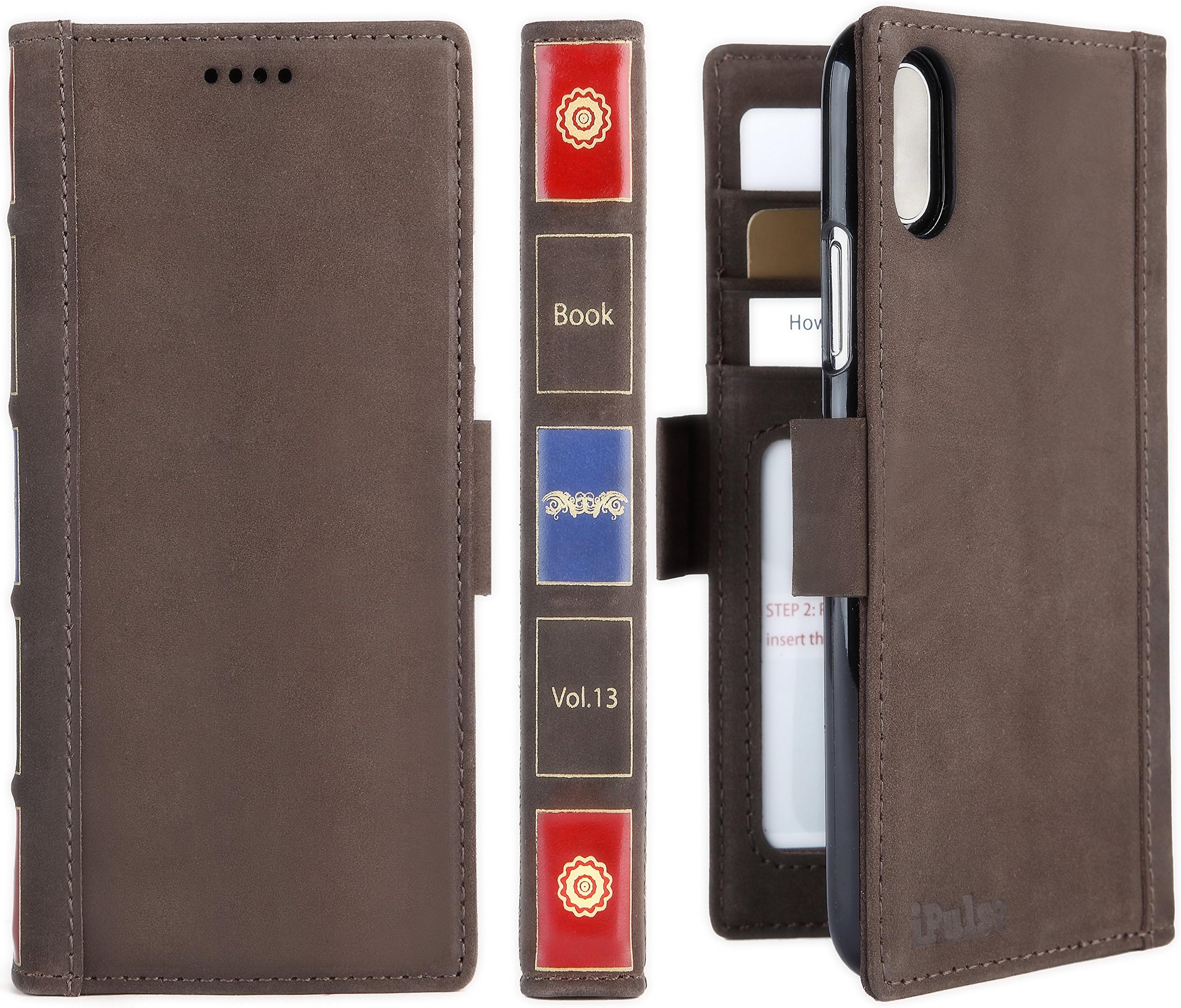 iPulse iPhone XS / iPhone X Full Grain Leather Wallet Case Vintage Book Series Book Case