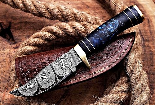 Miniatura 3 de ONLYHANDMADE Hermoso cuchillo de Damasco de 8 pulgadas hecho de notable acero de Damasco y madera exótica, es un cuchillo de caza con funda OHM-063