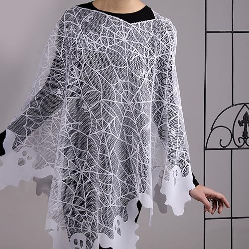 Miniatura 3 de Heritage Lace Disfraz de poncho fantasma de Halloween de 58 x 58 pulgadas, telarañas con borde fantasma