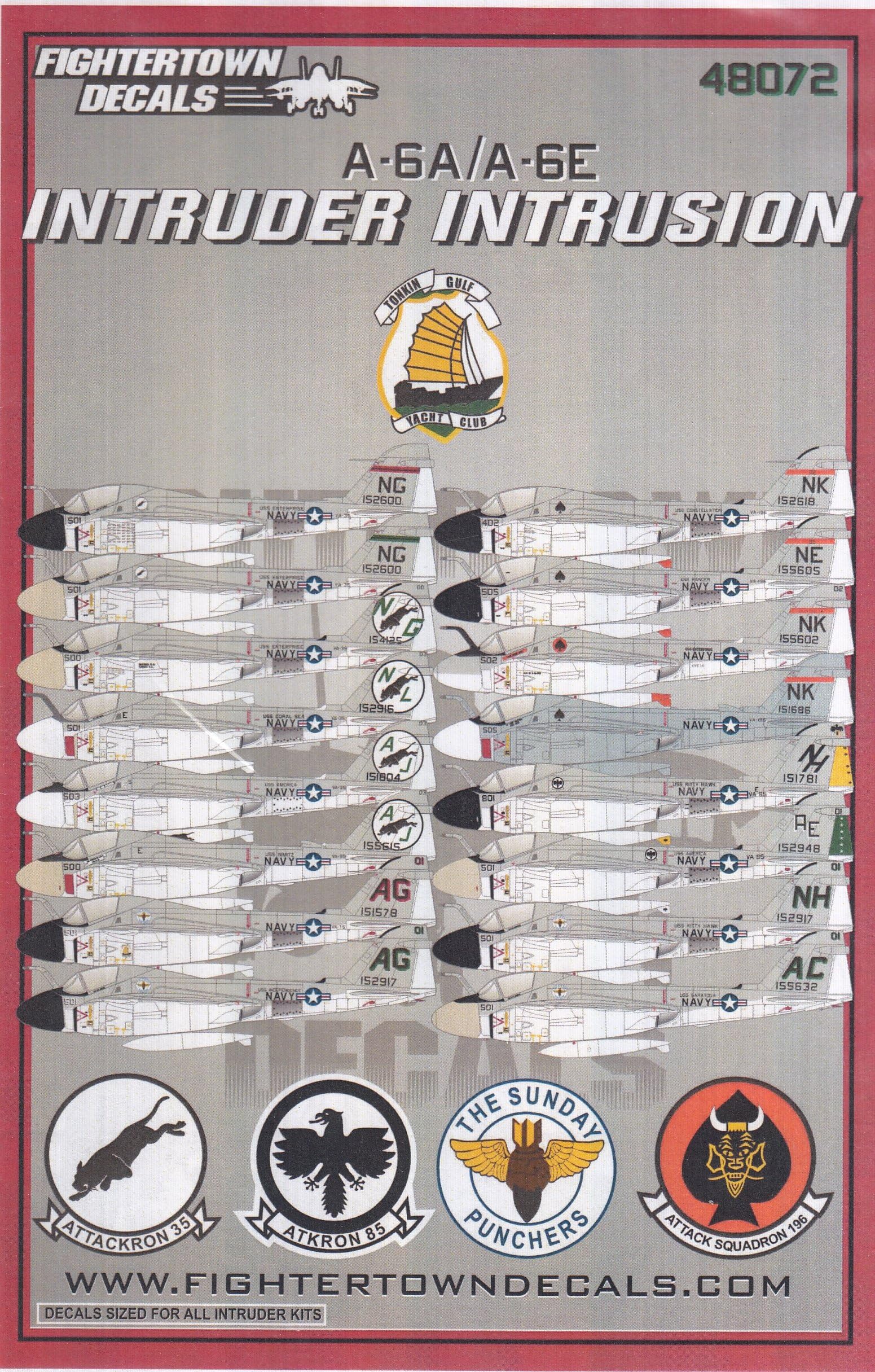 Fightertown Decals FTD48072 1:48 A-6A A-6E Intruder Intrusion [Decal Sheet]