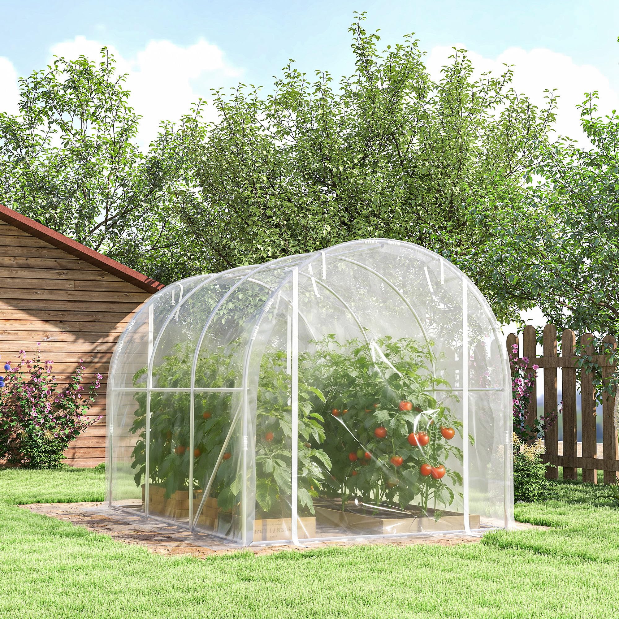 Outsunny Serre Tunnel de Jardin 6m², Serre de Jardin Tunnel 195x295x195cm avec Cadre Acier galvanisé, 2 Portes, bâche PE Haute densité 150g/m² prolongée de 20 cm, pour extérieur Transparent