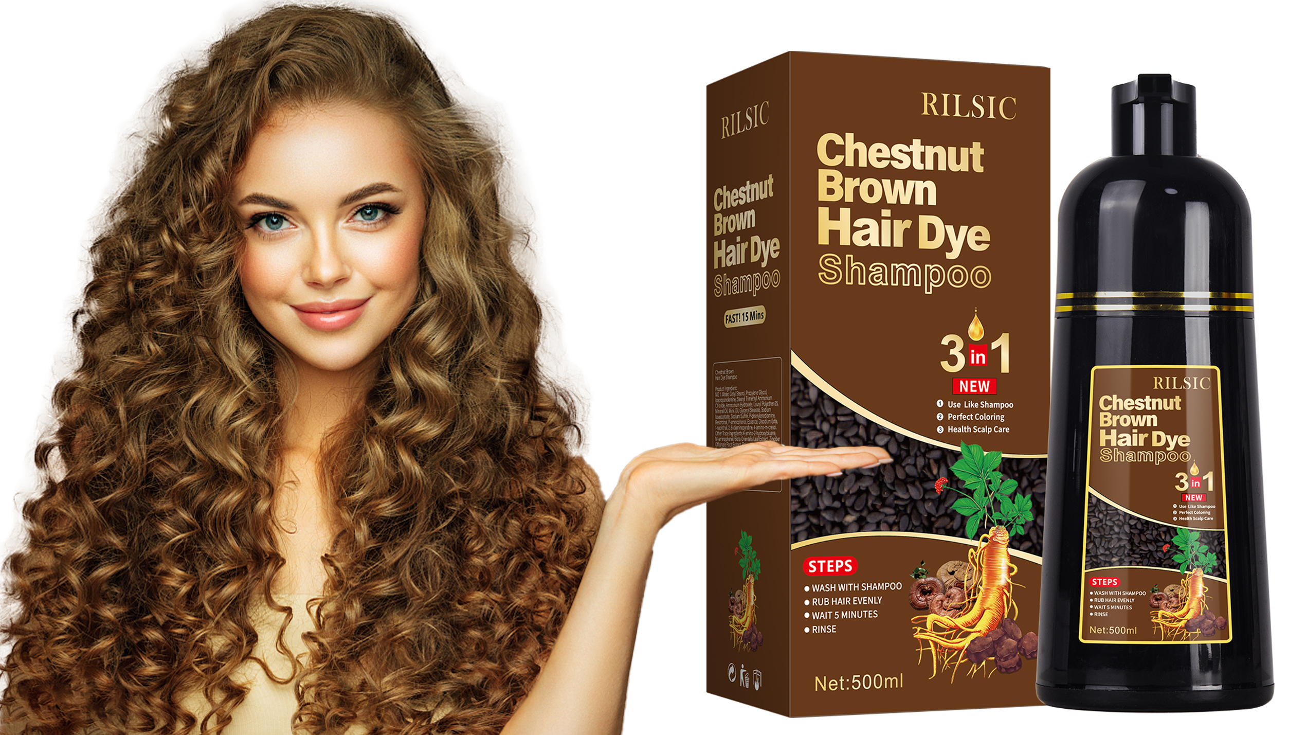 b. ris brivell ダークブラウンシャンプーセット Amazon.com : RILSIC Black Hair Dye Shampoo 3 IN 1, Herbal Natrual